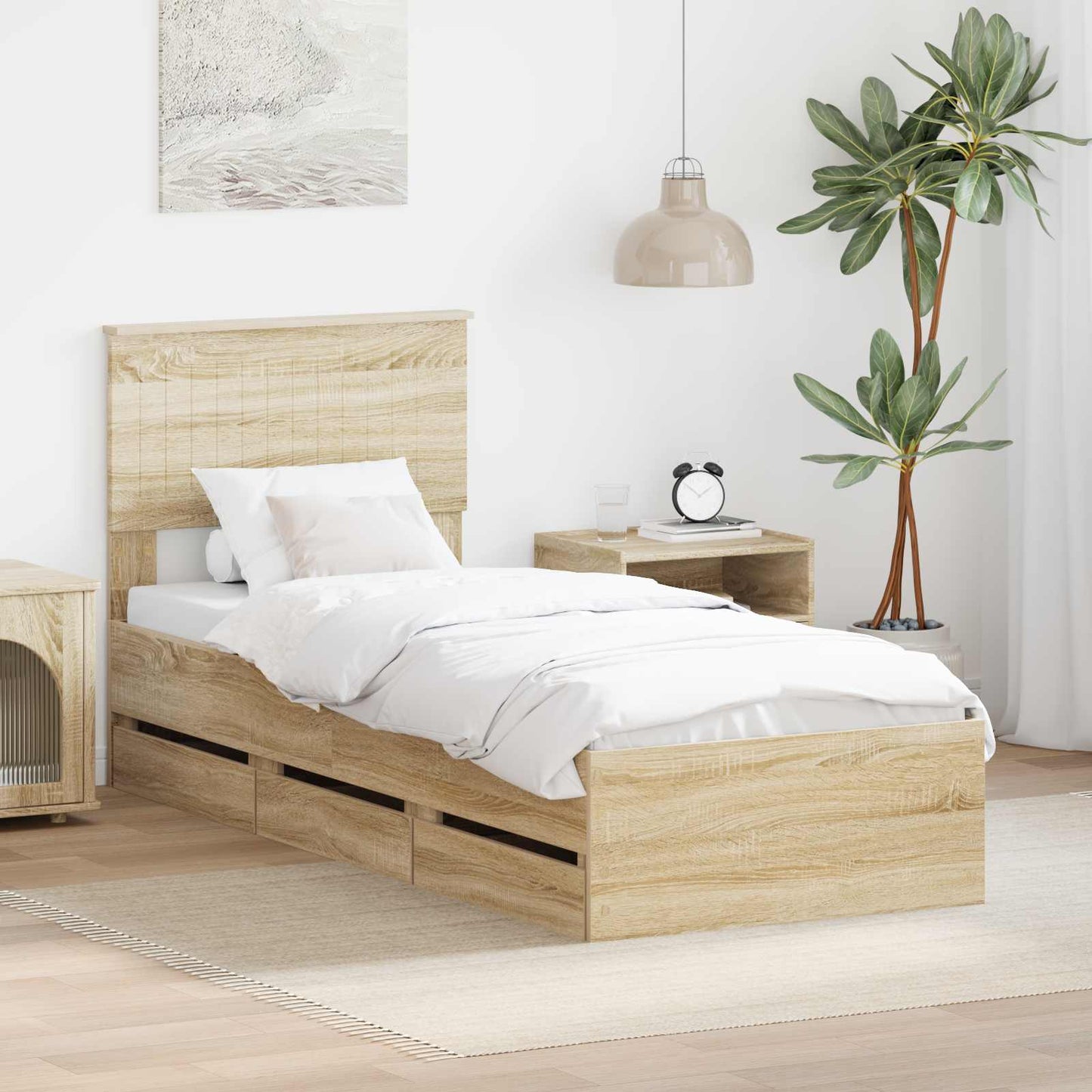 Sengestamme med skuff Sonoma eik 75 x 190 cm Ingeniørtre