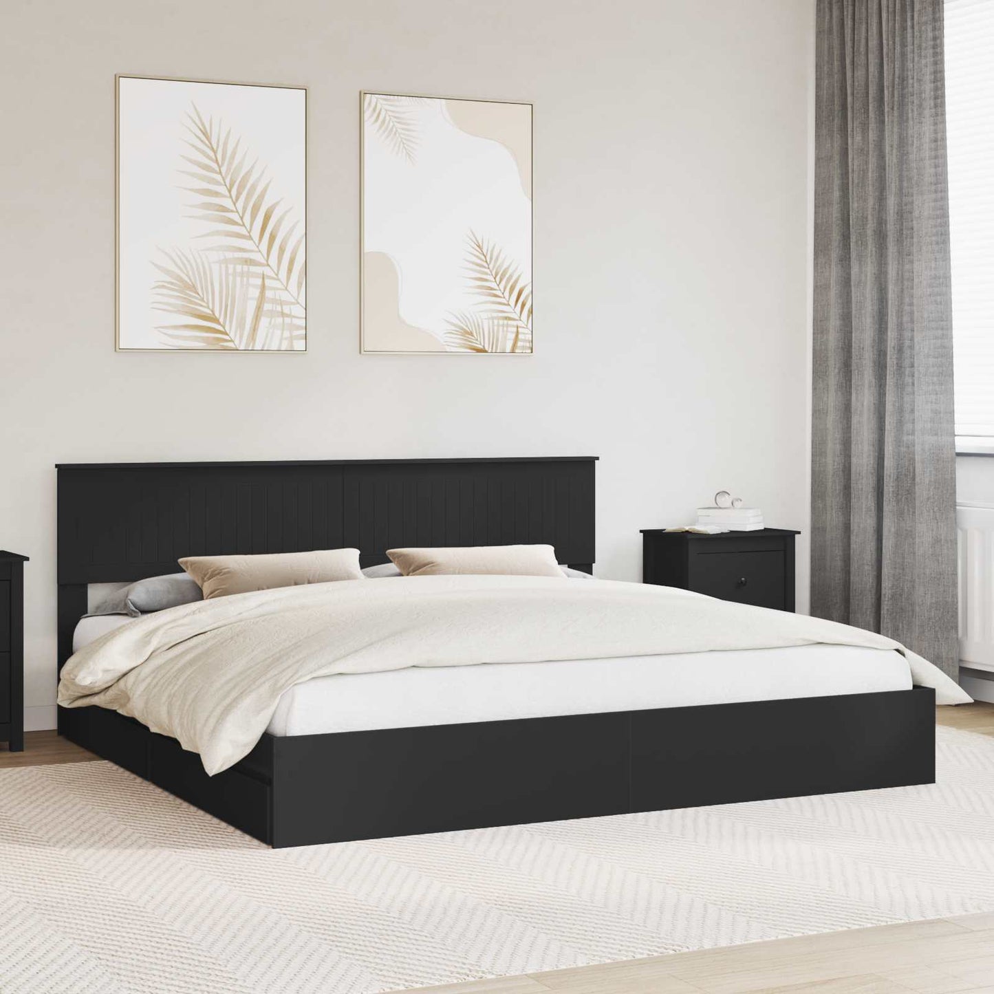 Seng med Oppbevaring Svart 200 x 200 cm Konstruert tre