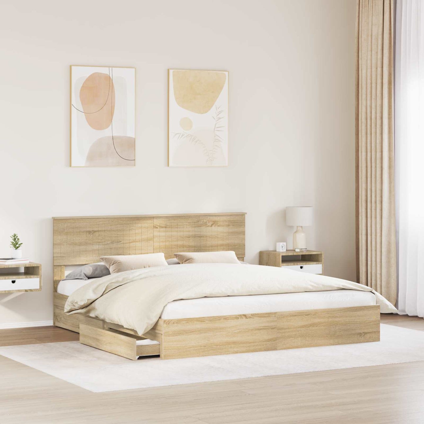 Seng med Oppbevaring Sonoma eik 180 x 200 cm Konstruert tre