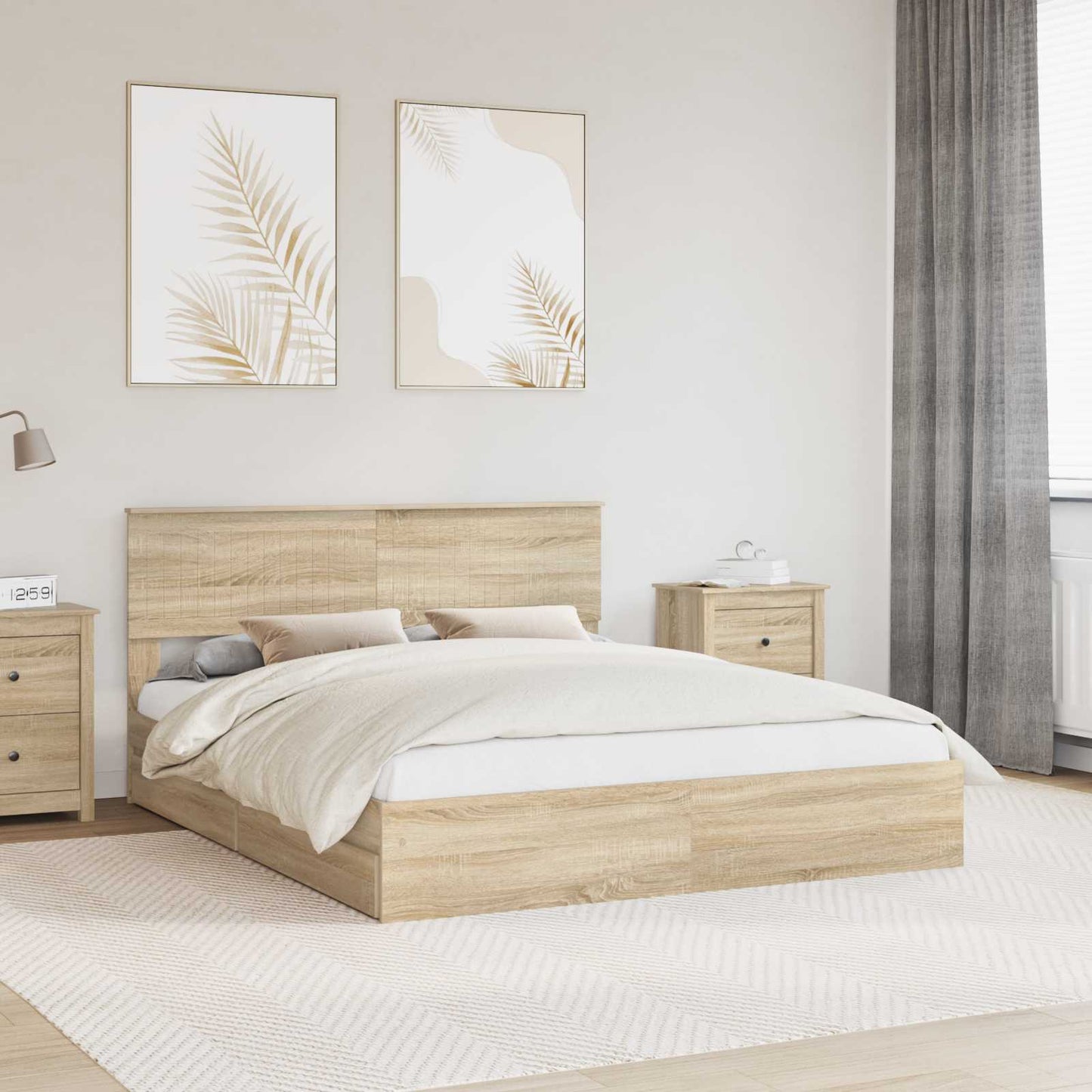 Seng med Oppbevaring Sonoma eik 160 x 200 cm Konstruert tre