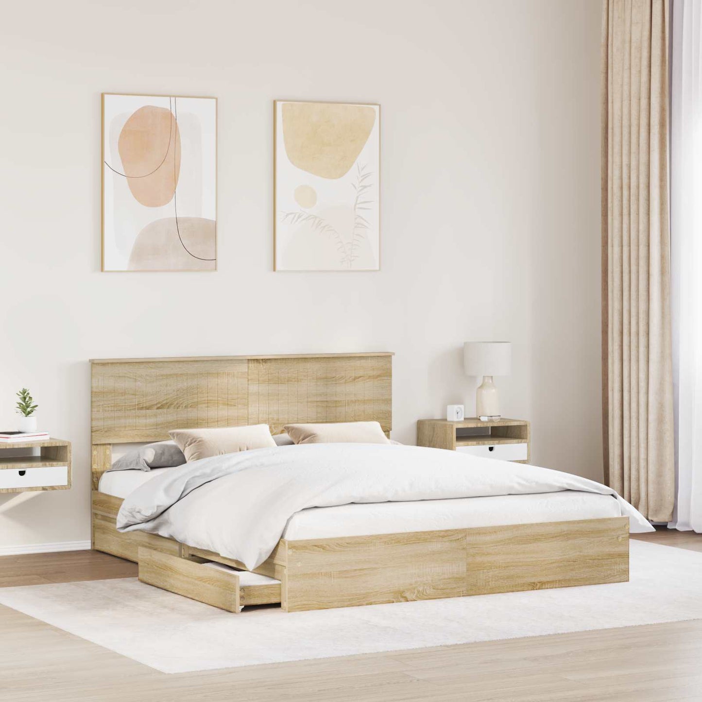 Seng med Oppbevaring Sonoma eik 160 x 200 cm Konstruert tre