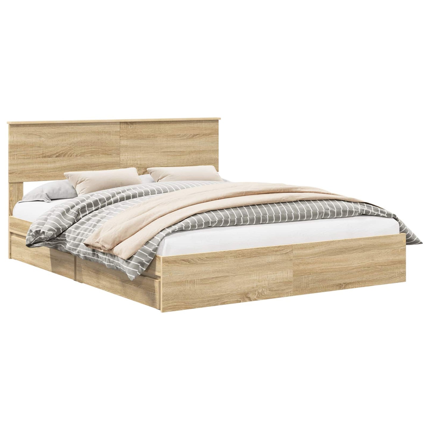 Seng med Oppbevaring Sonoma eik 160 x 200 cm Konstruert tre
