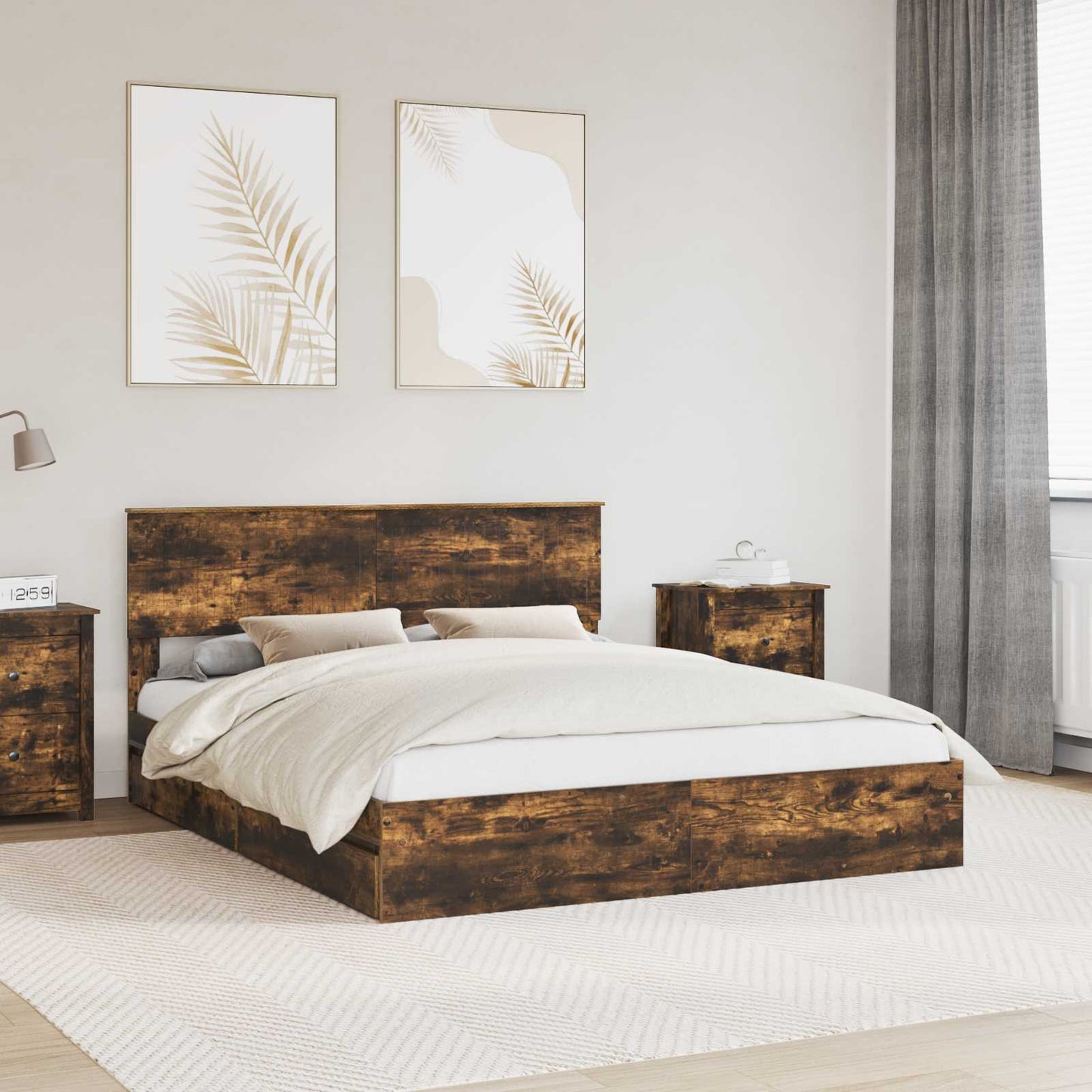 Seng med Oppbevaring Røkt eik 160 x 200 cm Konstruert tre