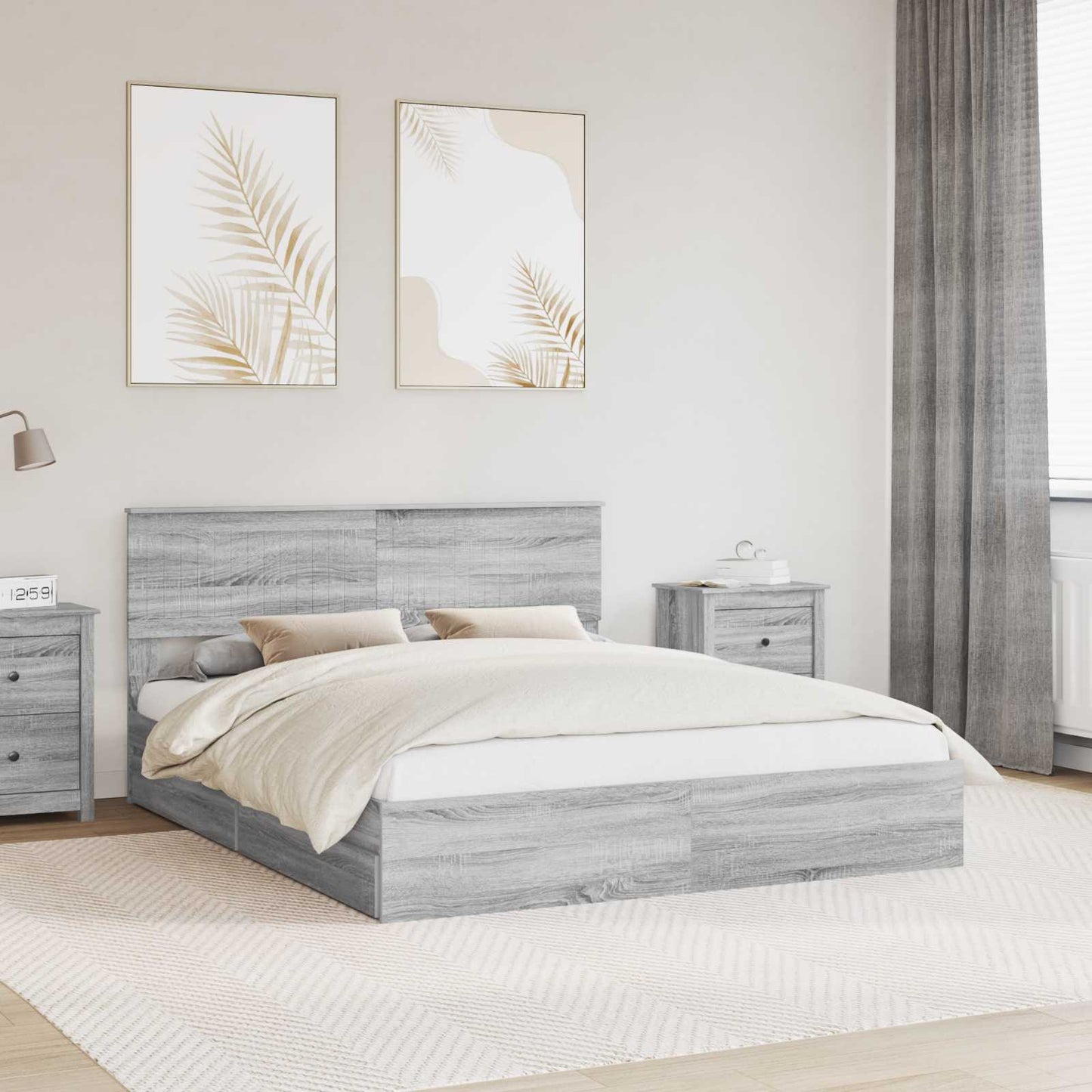 Seng med Oppbevaring Grå Sonoma 160 x 200 cm Konstruert tre