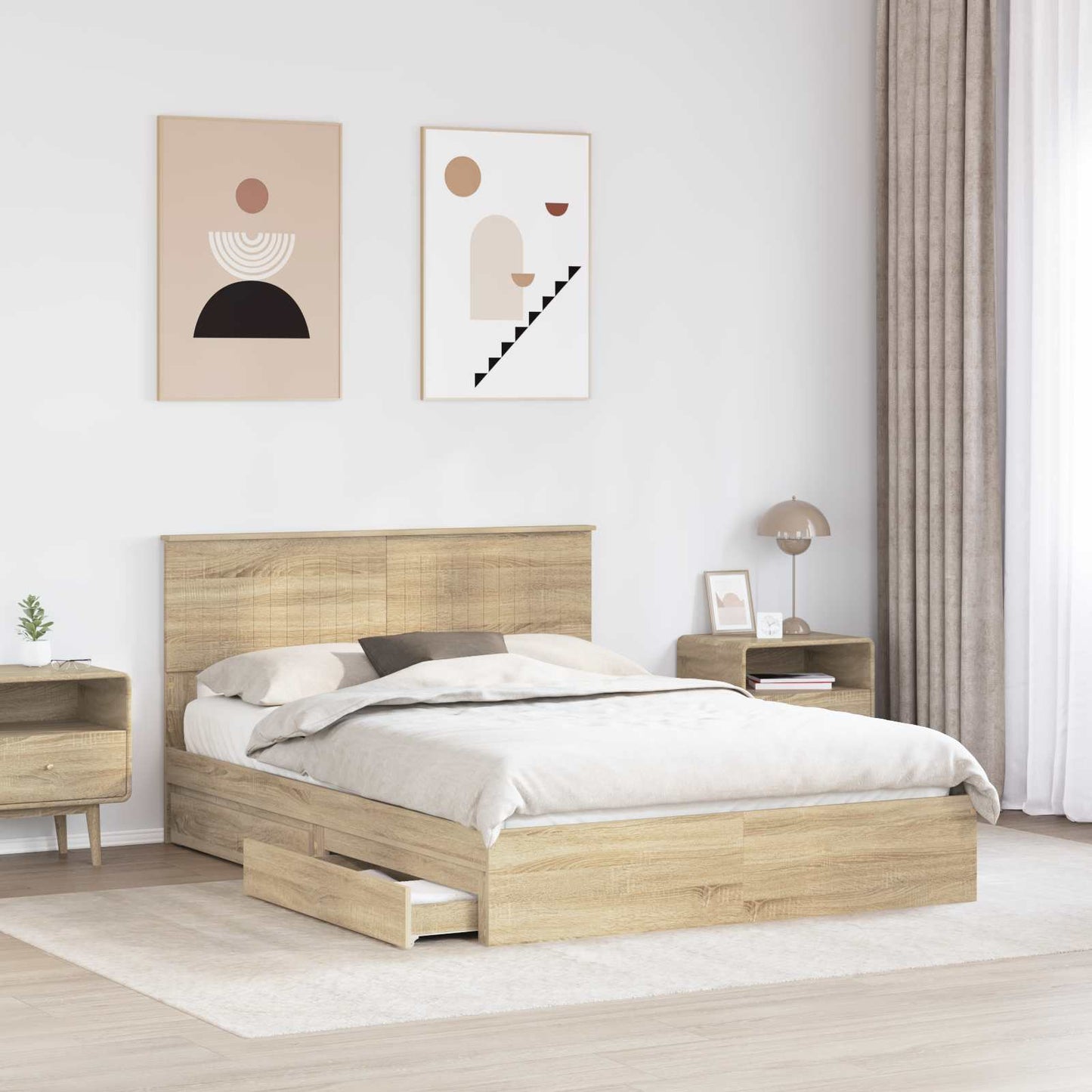 Seng med Oppbevaring Sonoma eik 140 x 200 cm Konstruert tre