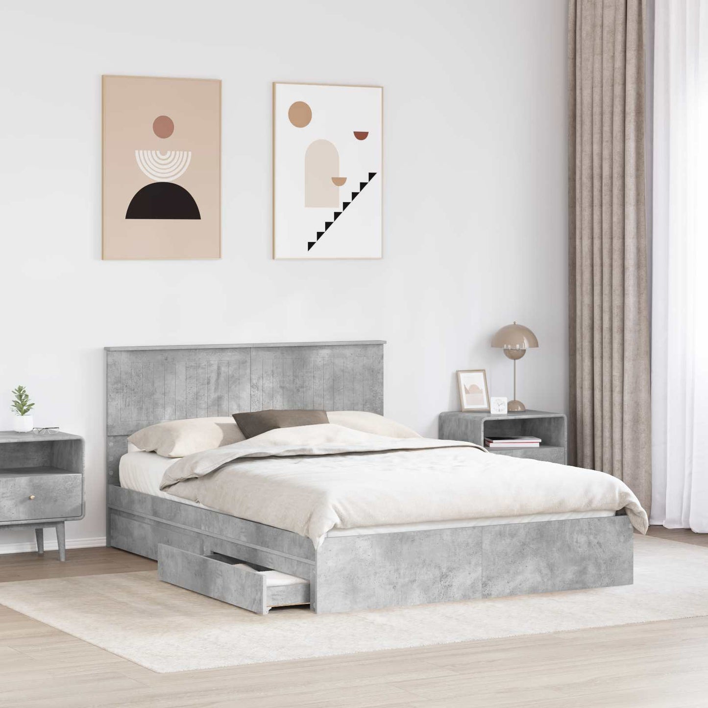 Seng med Oppbevaring Betonggrå 135 x 190 cm Konstruert tre