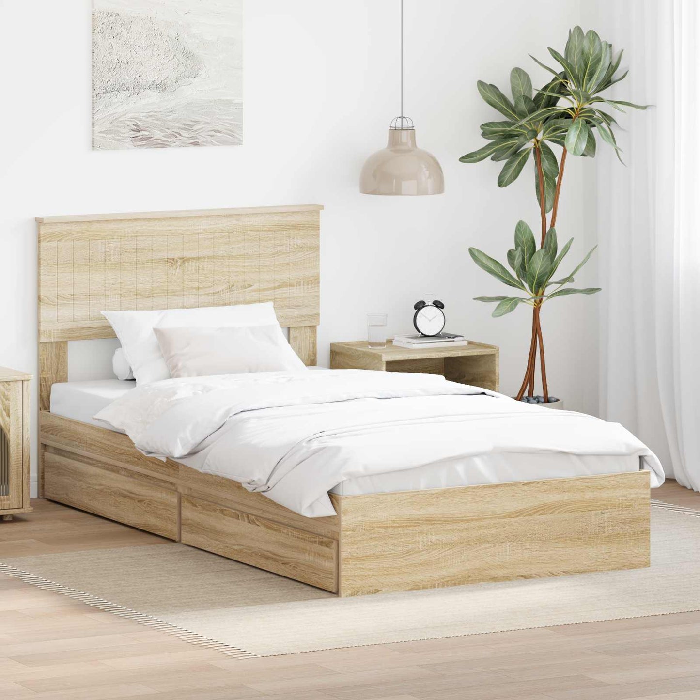 Seng med Oppbevaring Sonoma eik 100 x 200 cm Konstruert tre