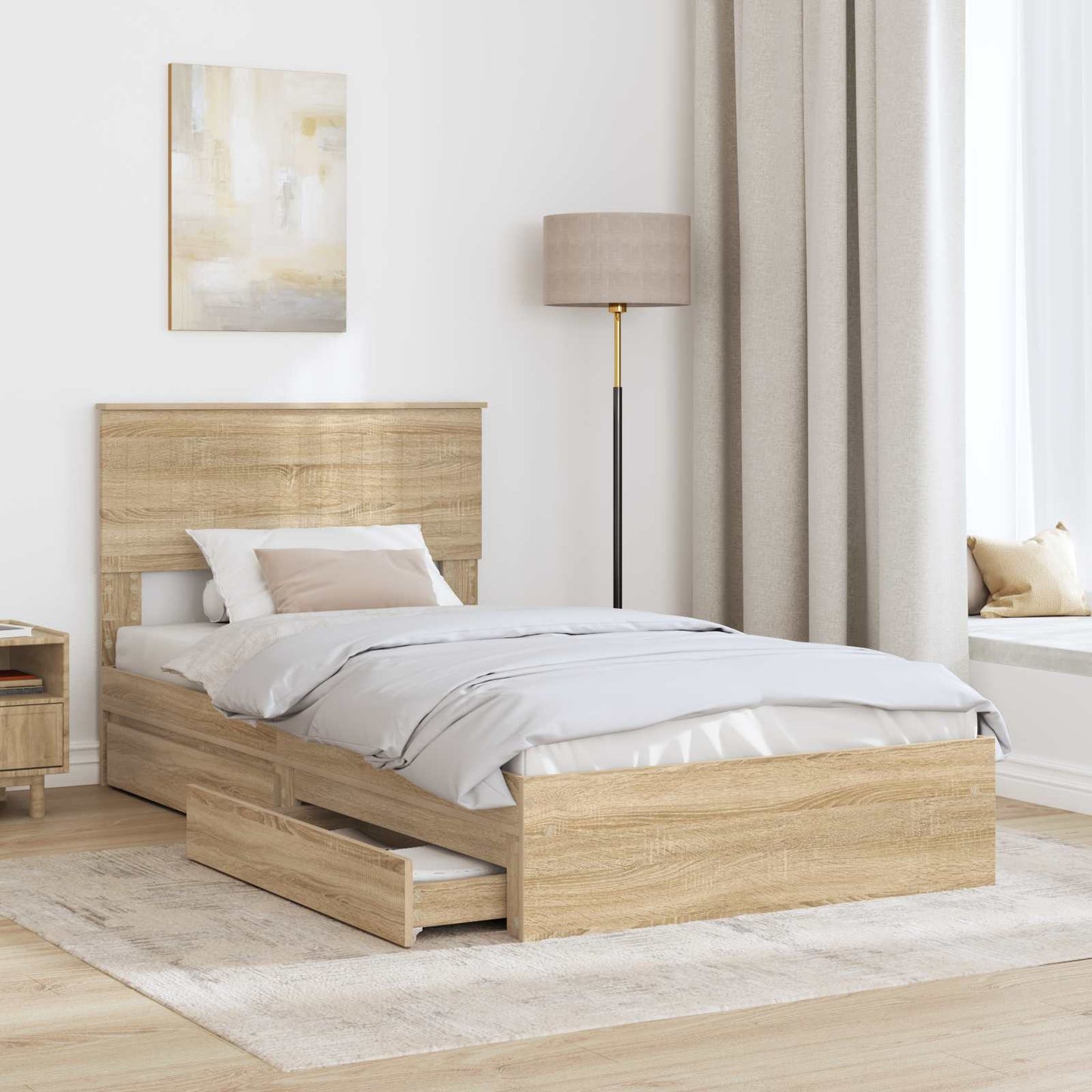 Seng med Oppbevaring Sonoma eik 100 x 200 cm Konstruert tre