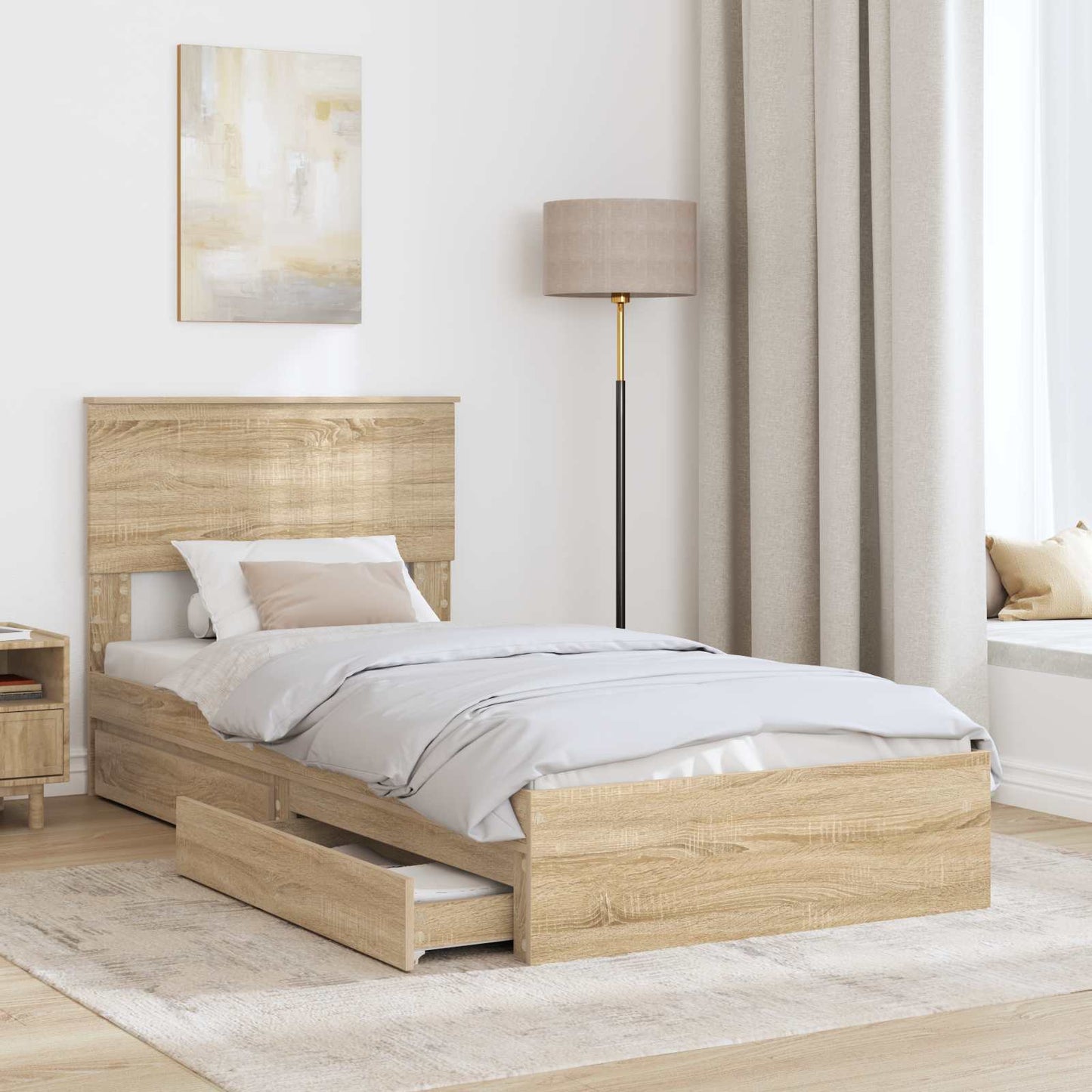 Seng med Oppbevaring Sonoma eik 90 x 190 cm Konstruert tre