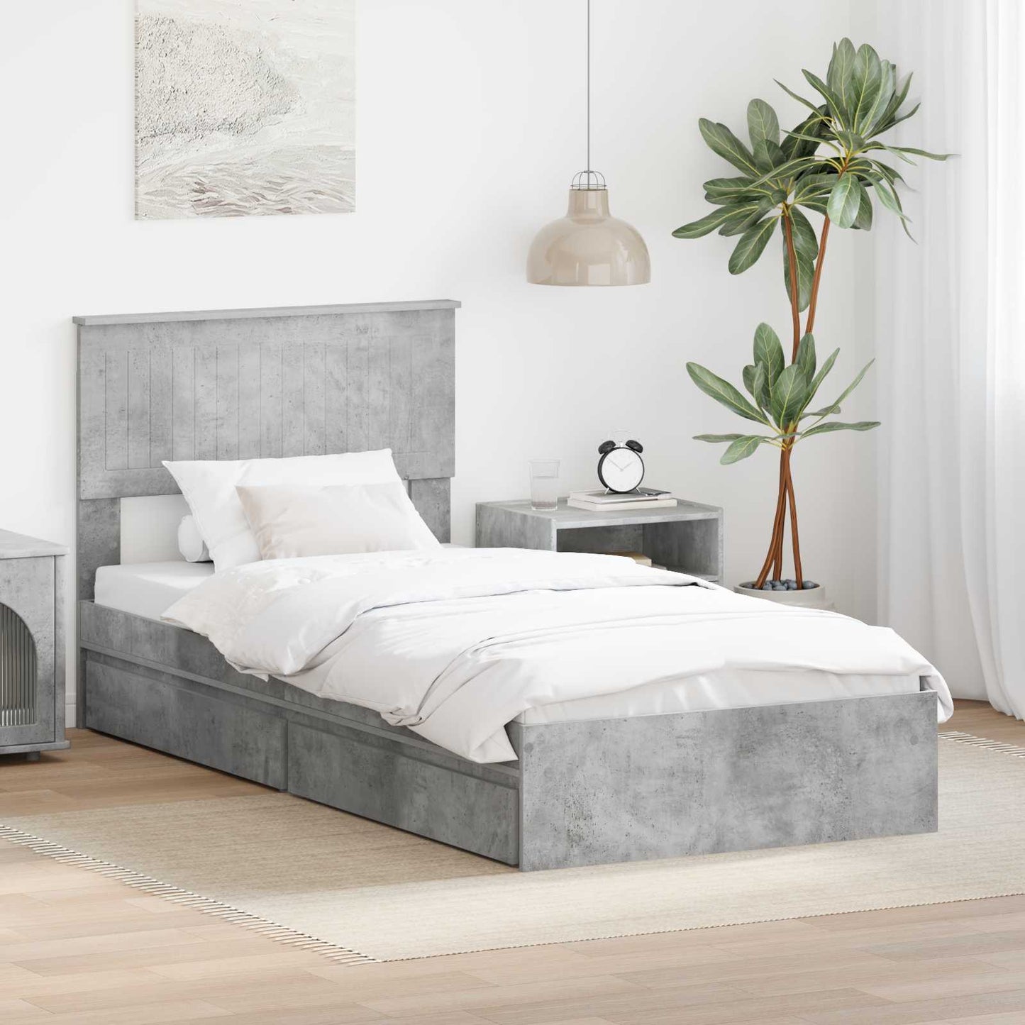 Seng med Oppbevaring Betonggrå 90 x 190 cm Konstruert tre