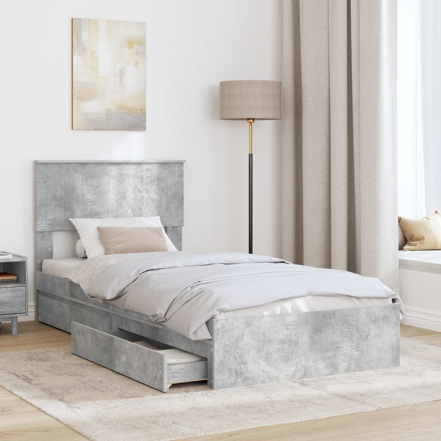 Seng med Oppbevaring Betonggrå 90 x 190 cm Konstruert tre