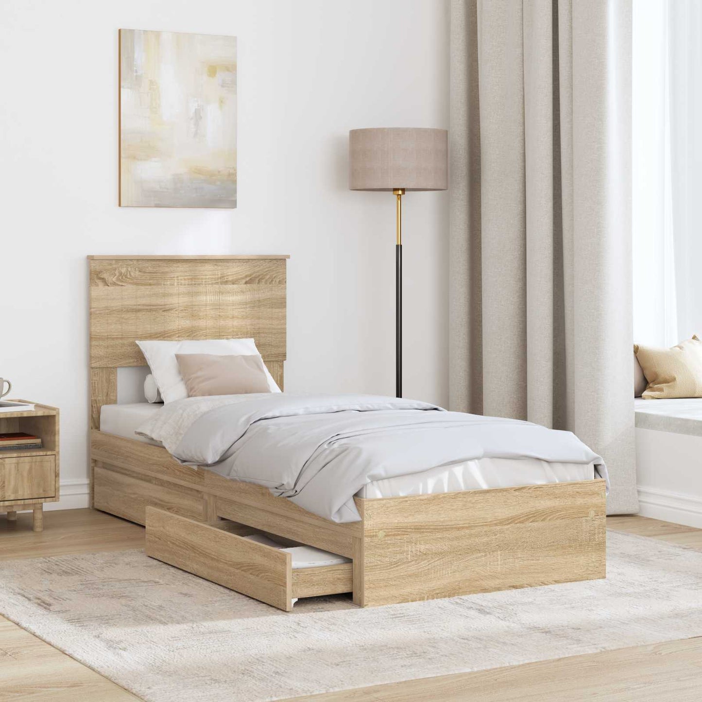 Seng med Oppbevaring Sonoma eik 75 x 190 cm Konstruert tre