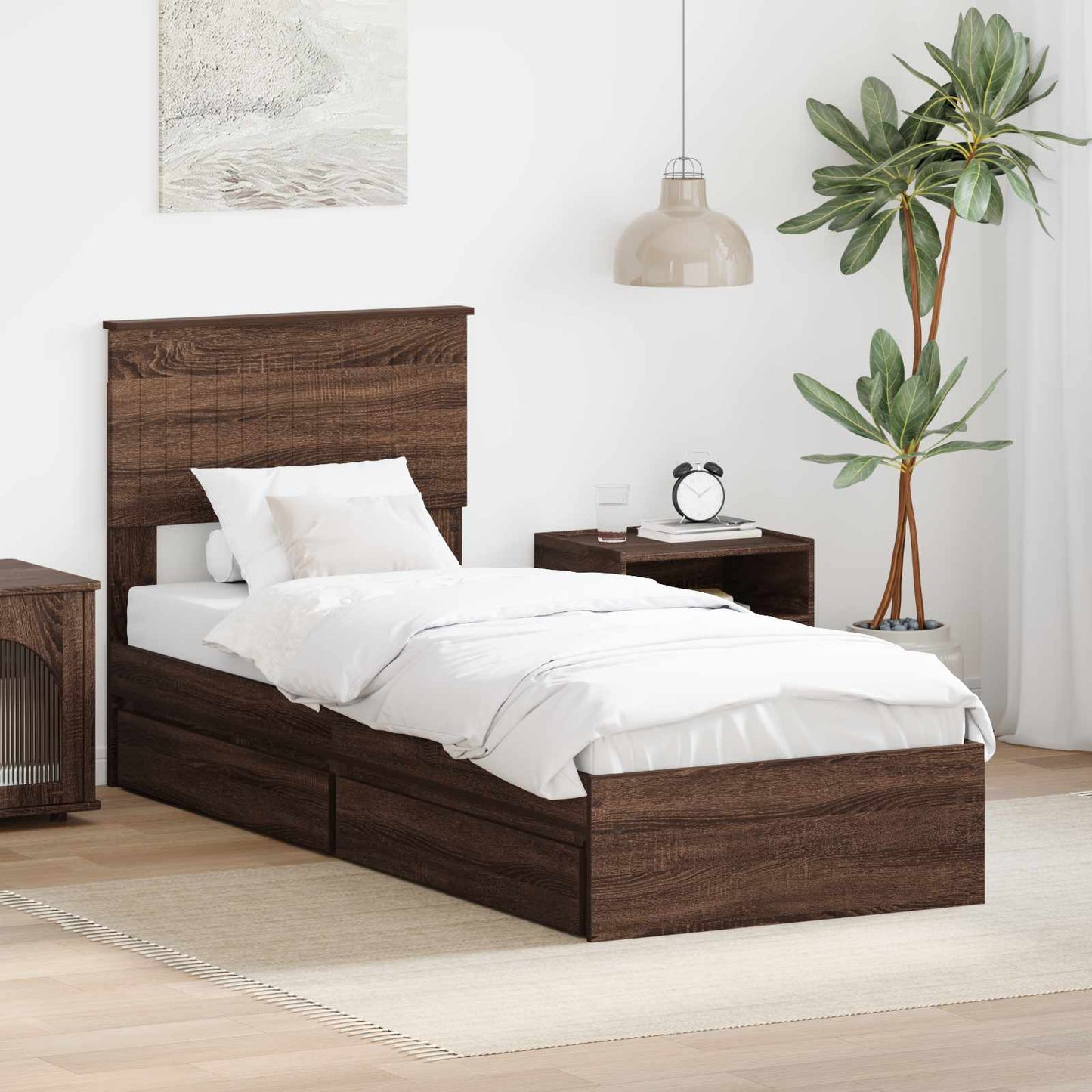 Seng med Oppbevaring Brun Eik 75 x 190 cm Konstruert tre