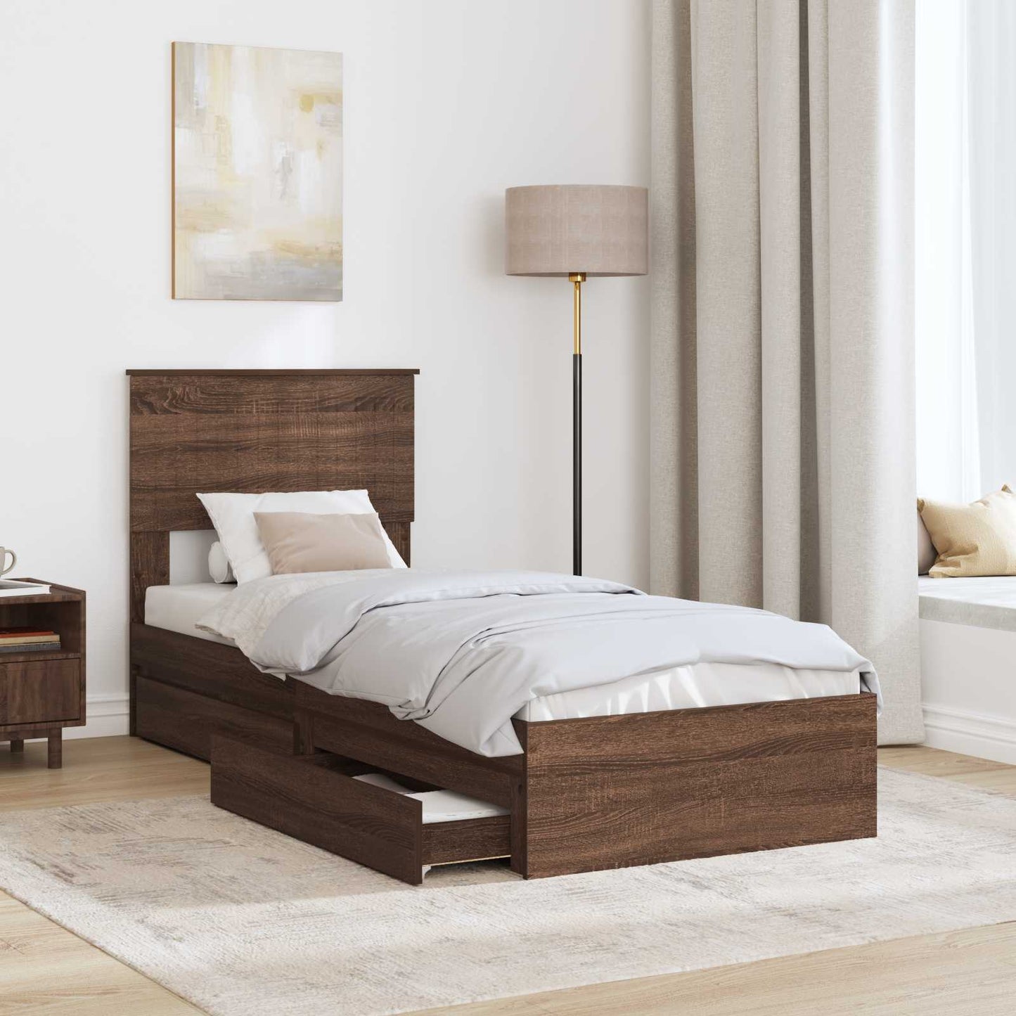 Seng med Oppbevaring Brun Eik 75 x 190 cm Konstruert tre