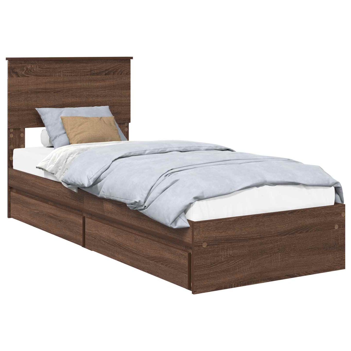 Seng med Oppbevaring Brun Eik 75 x 190 cm Konstruert tre