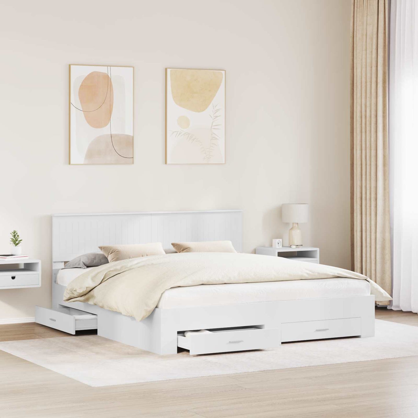 Sengestamme med skuff Hvit 180 x 200 cm Konstruert tre