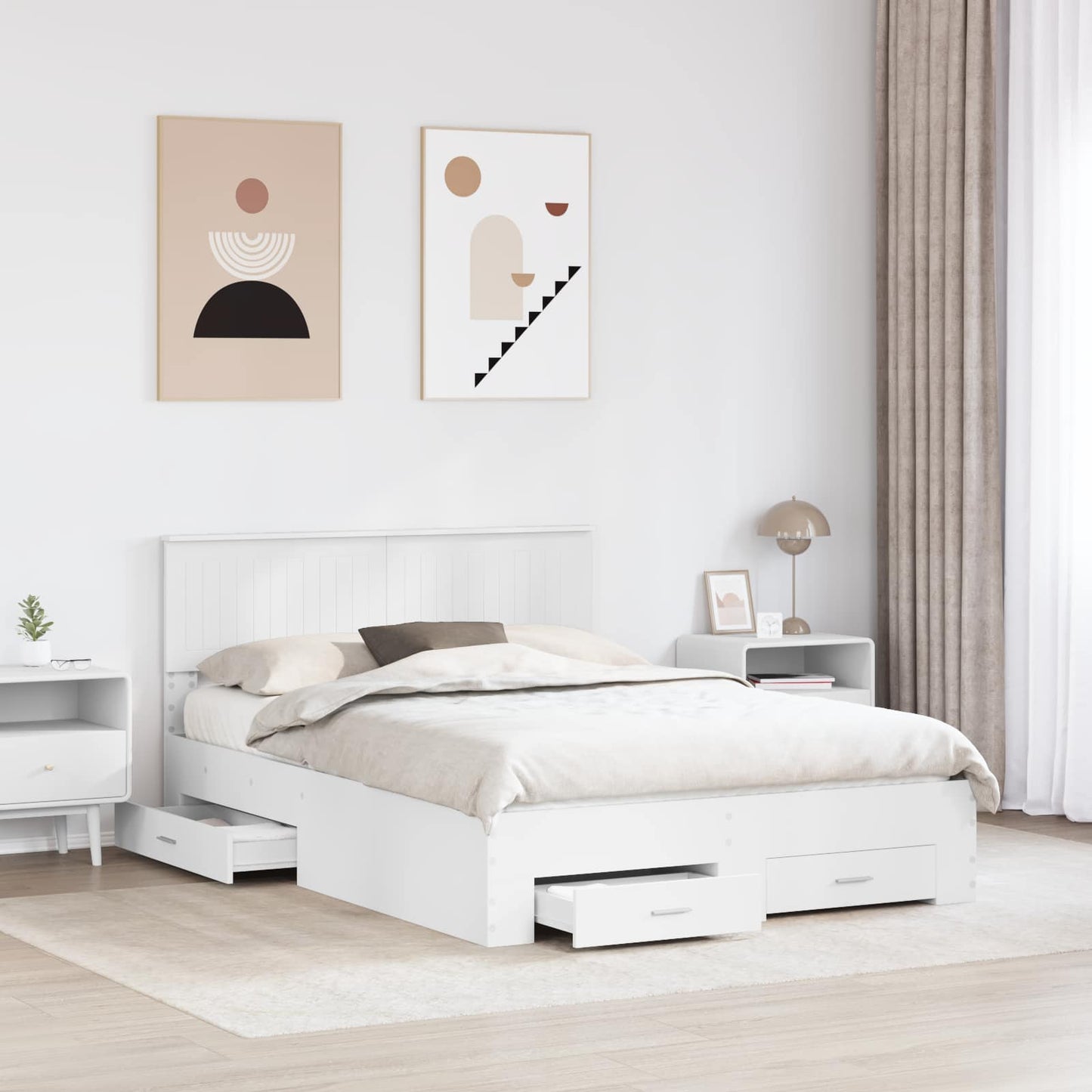 Sengestamme med skuff Hvit 140 x 190 cm Konstruert tre