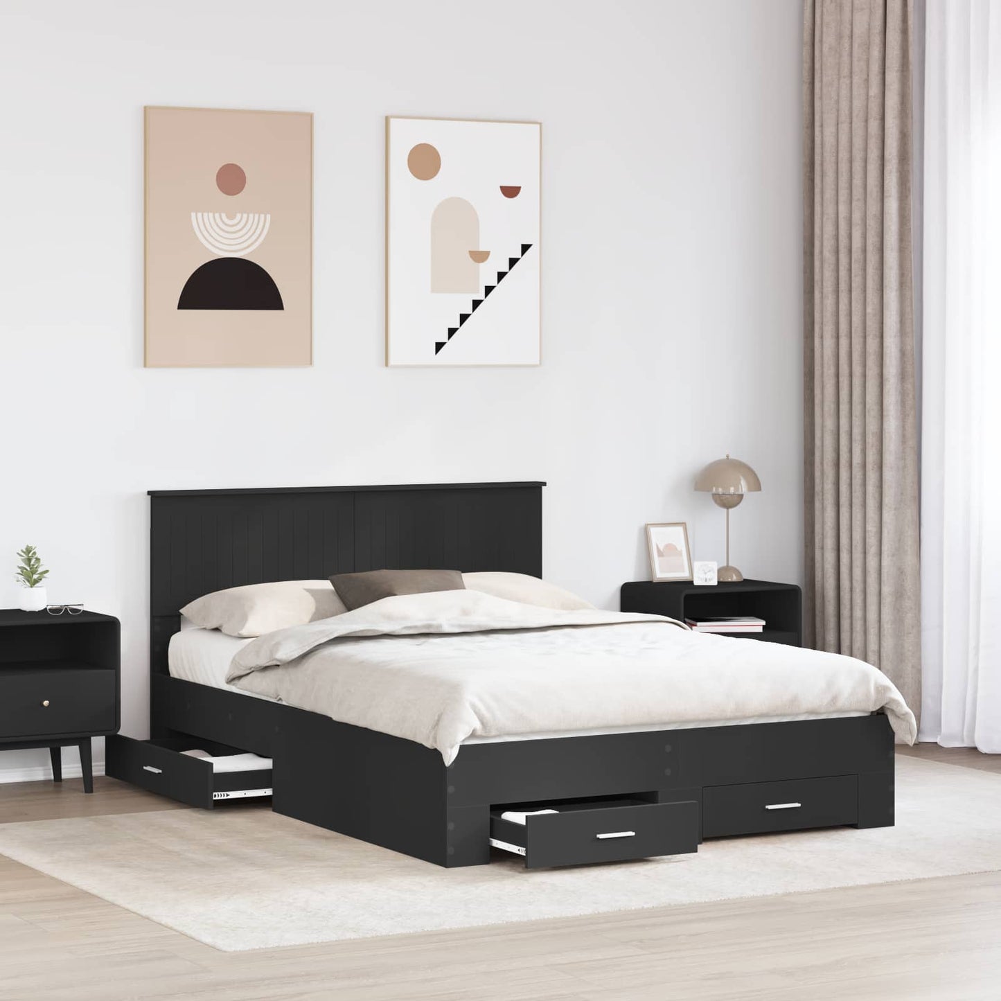 Sengestamme med skuff Svart 135 x 190 cm Konstruert tre