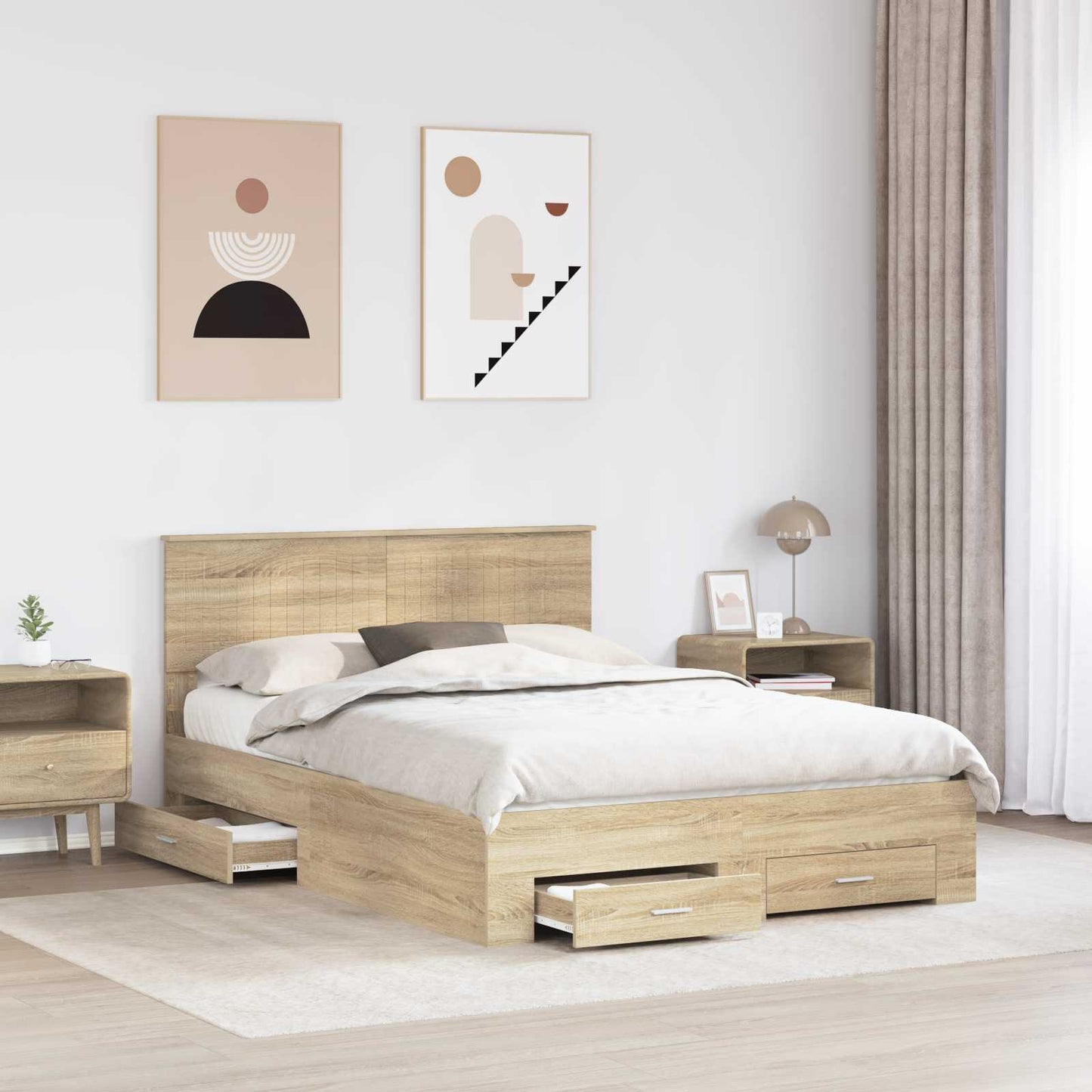 Sengestamme med skuff Sonoma eik 135 x 190 cm Konstruert tre