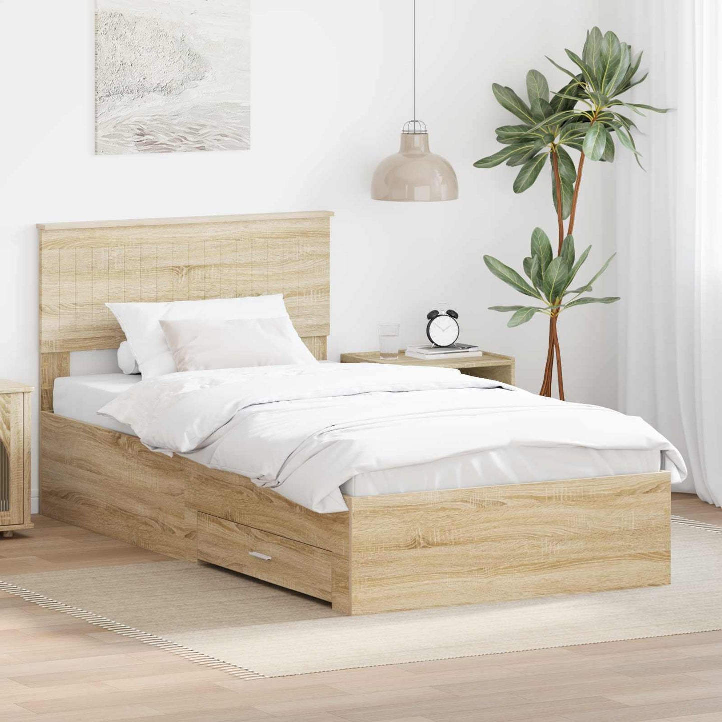 Sengestamme med skuff Sonoma eik 100 x 200 cm Konstruert tre