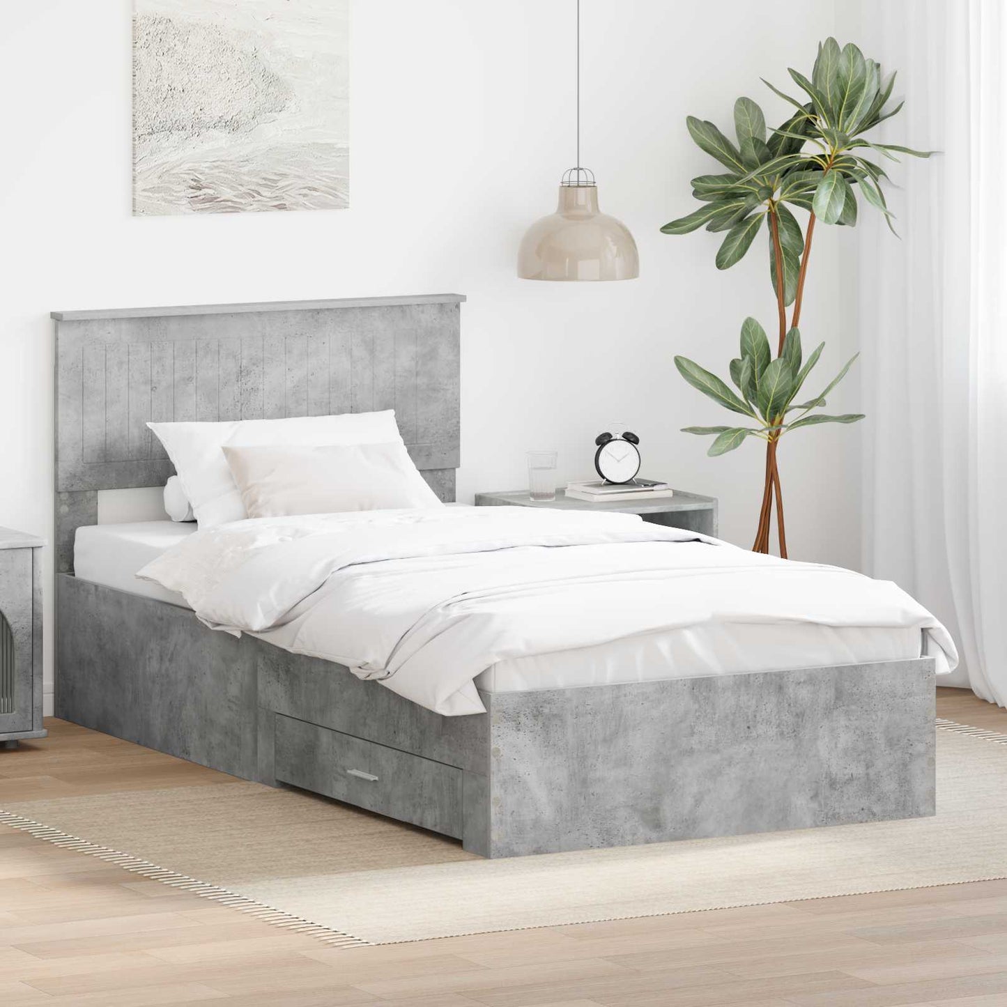 Sengestamme med skuff Betonggrå 100 x 200 cm Konstruert tre