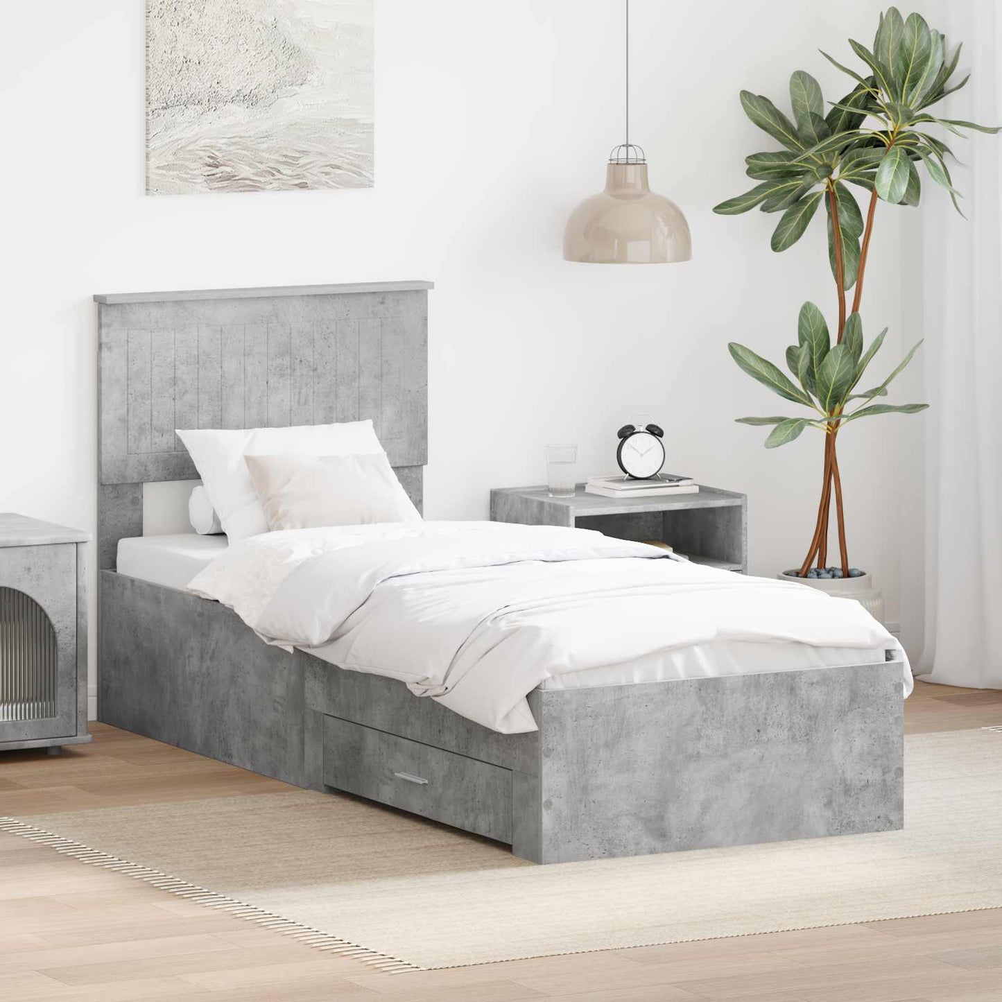 Sengestamme Betonggrå og Sølv 70 x 190 cm Konstruert tre