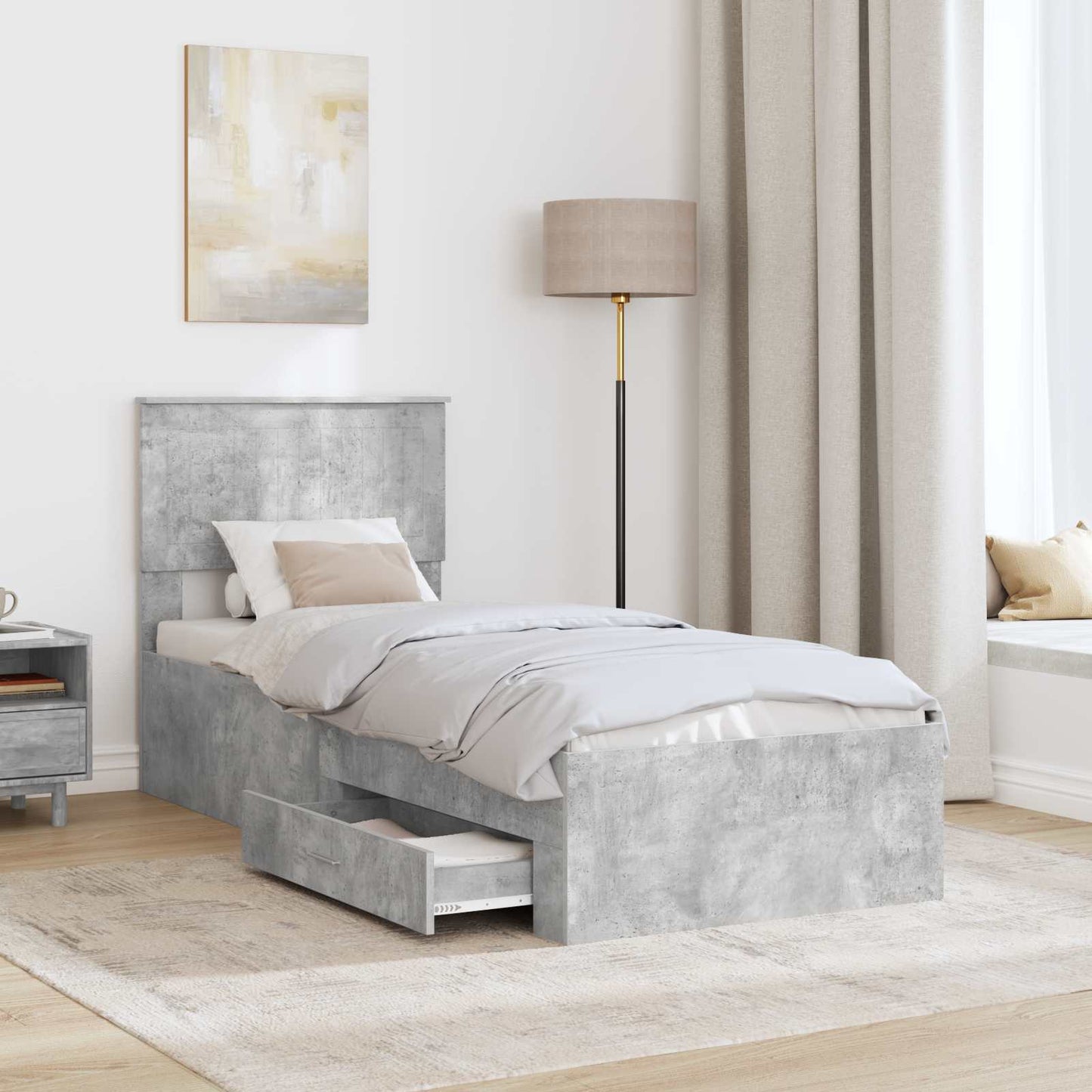 Sengestamme Betonggrå og Sølv 70 x 190 cm Konstruert tre