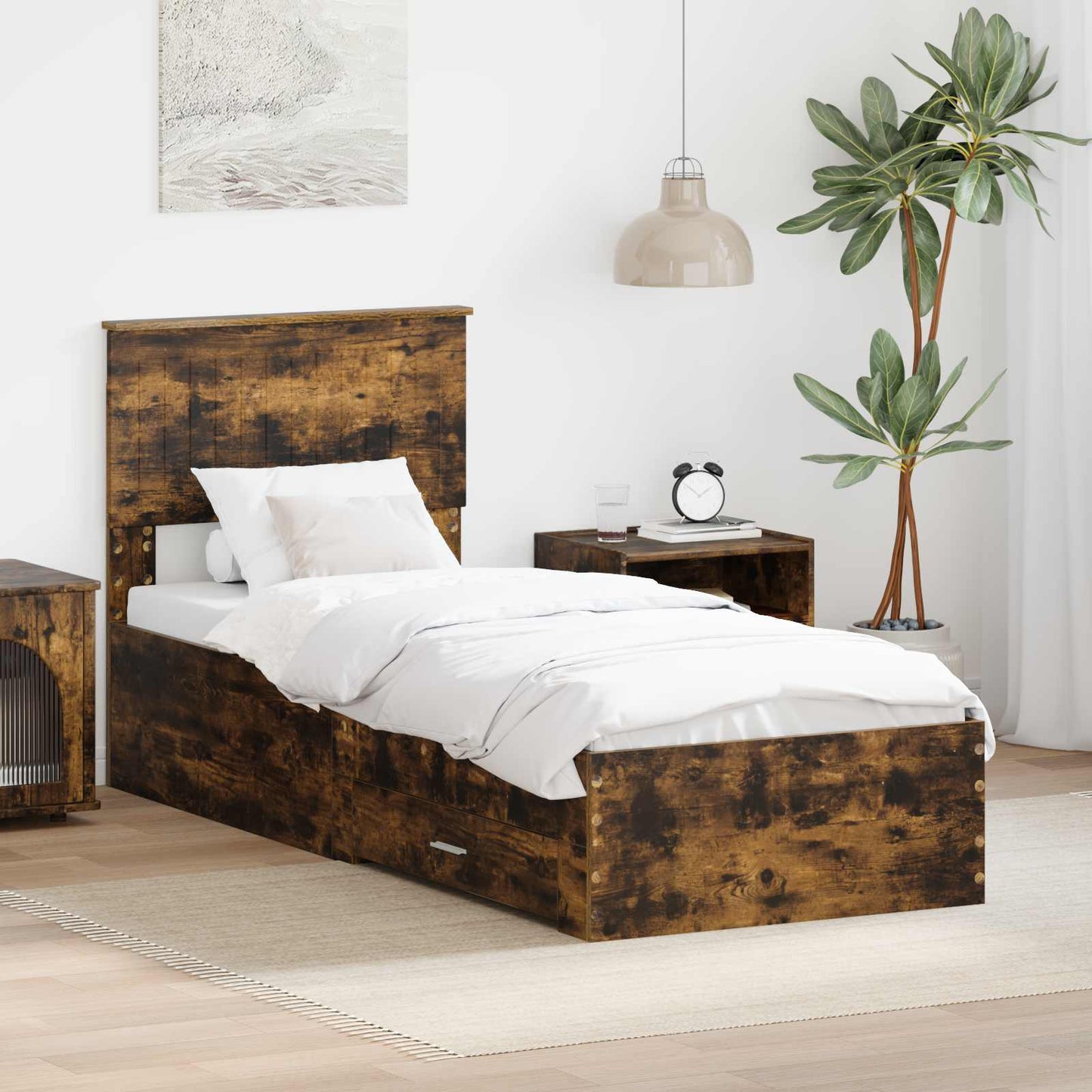 Sengestamme Røkt Eik og Sølv 75 x 190 cm Konstruert tre