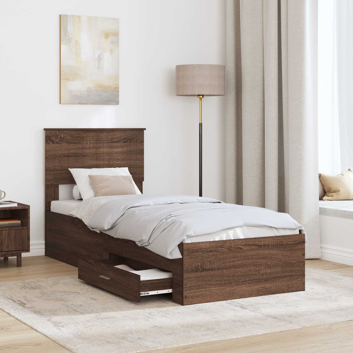 Sengestamme Brun Eik og Sølv 75 x 190 cm Konstruert tre