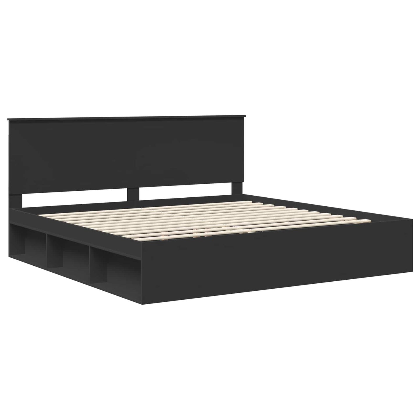 Sengestamme med hodegjerde Svart 200 x 200 cm Massiv furu
