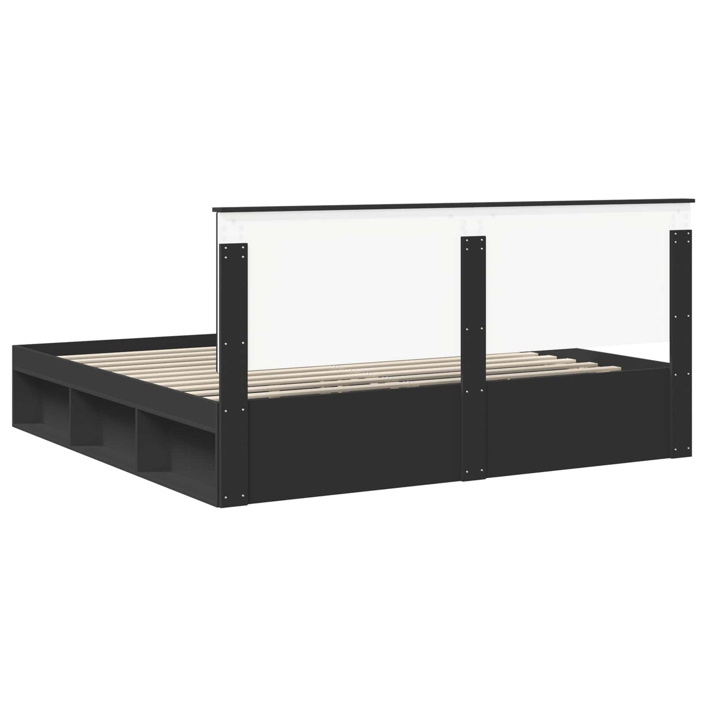 Sengestamme med hodegjerde Svart 200 x 200 cm Massiv furu