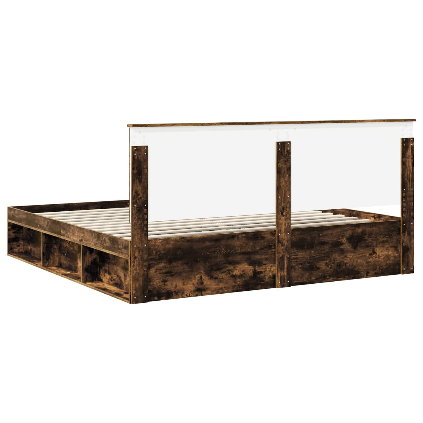 Sengestamme med hodegjerde Røkt eik 200 x 200 cm Massiv furu