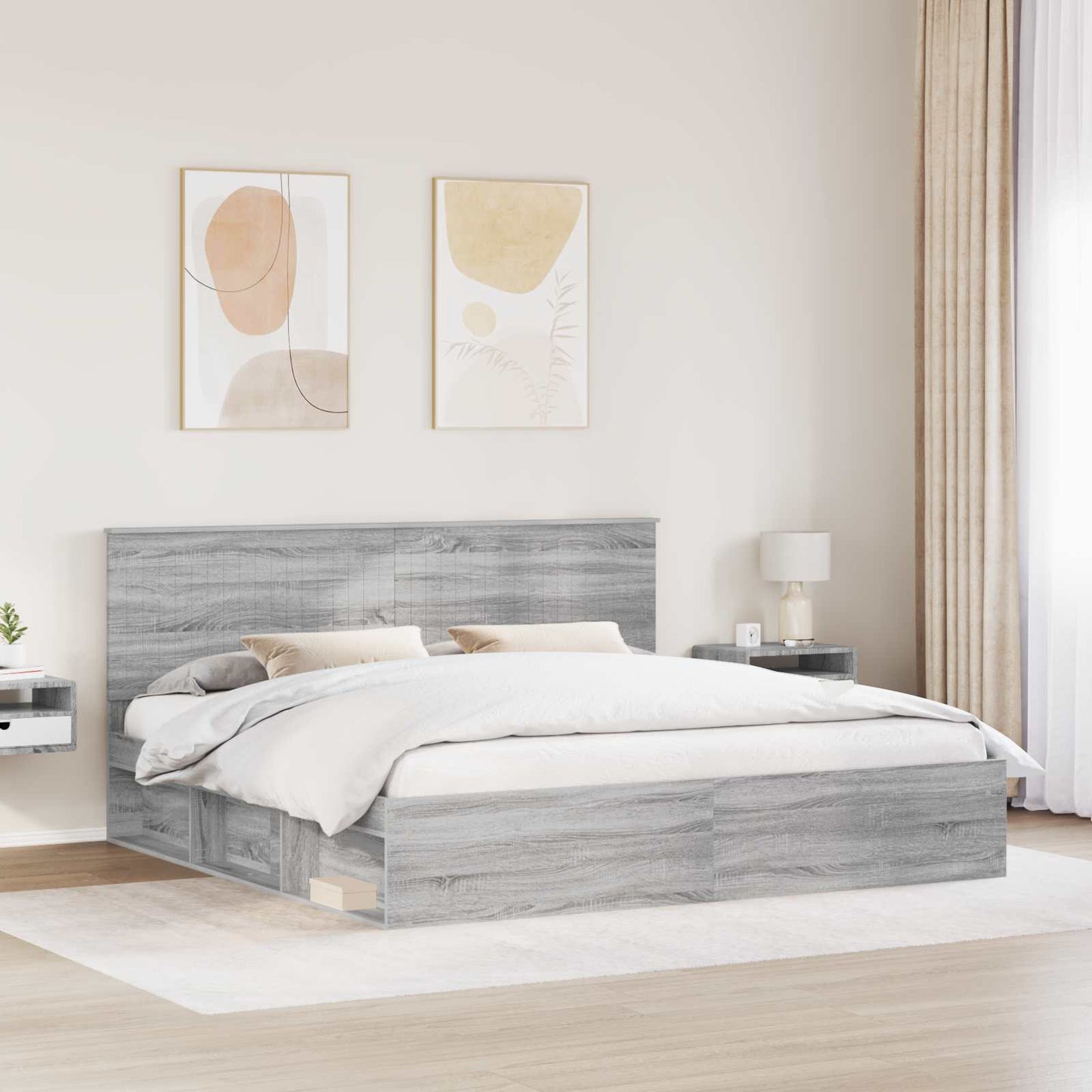 Sengestamme med hodegjerde Grå Sonoma 200 x 200 cm Massiv furu