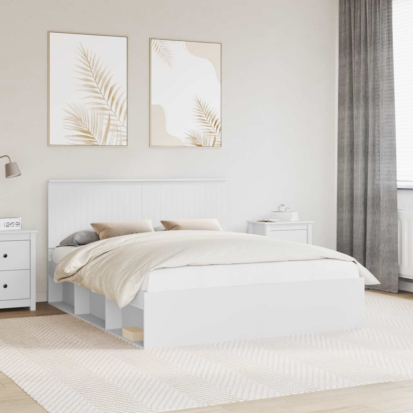 Sengestamme med hodegjerde Hvit 160 x 200 cm Massiv furu