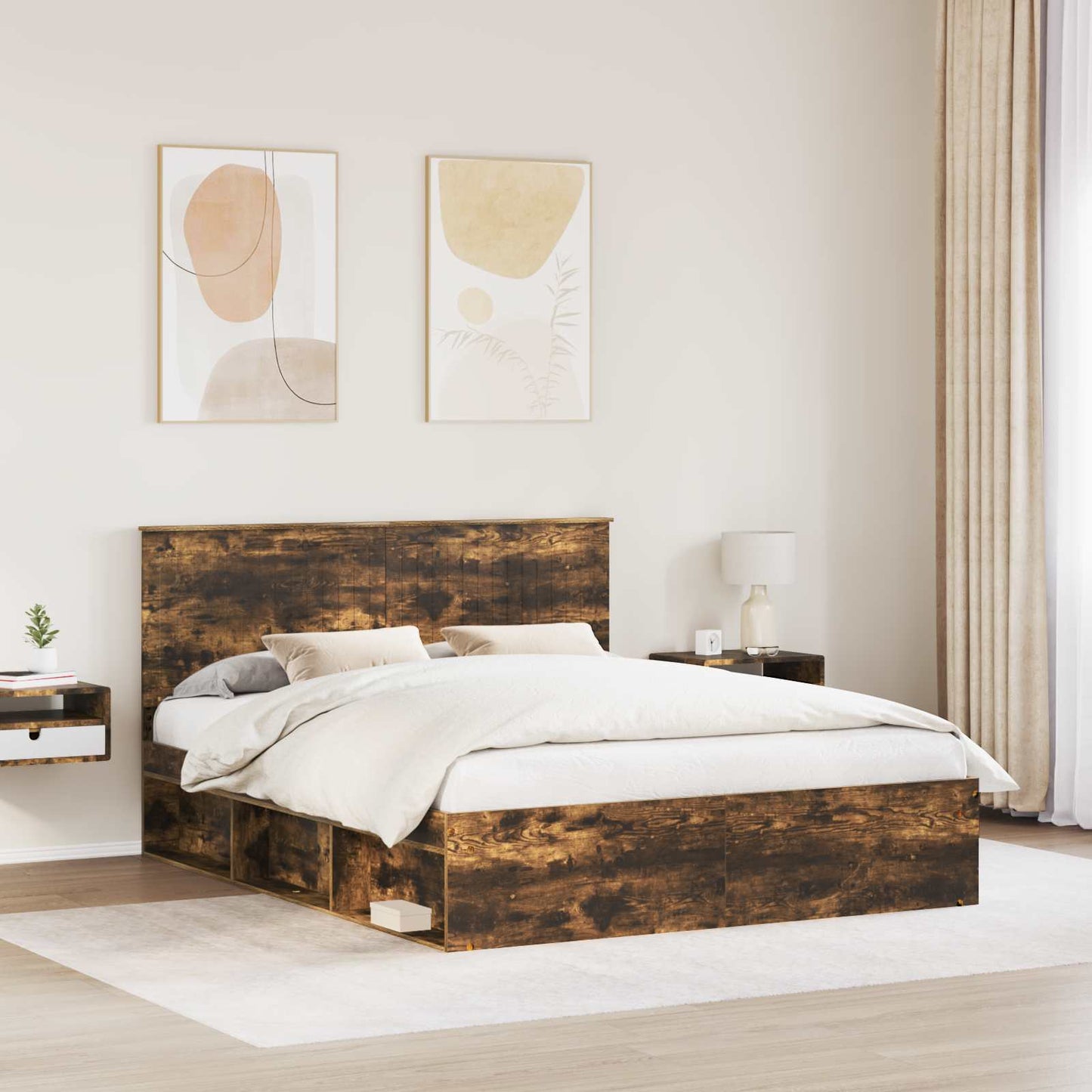 Sengestamme med hodegjerde Røkt eik 160 x 200 cm Massiv furu