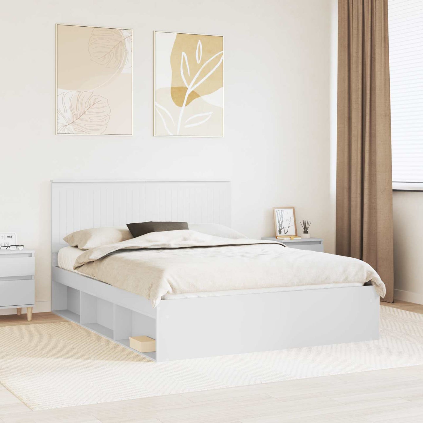 Sengestamme med hodegjerde Hvit 150 x 200 cm Massiv furu