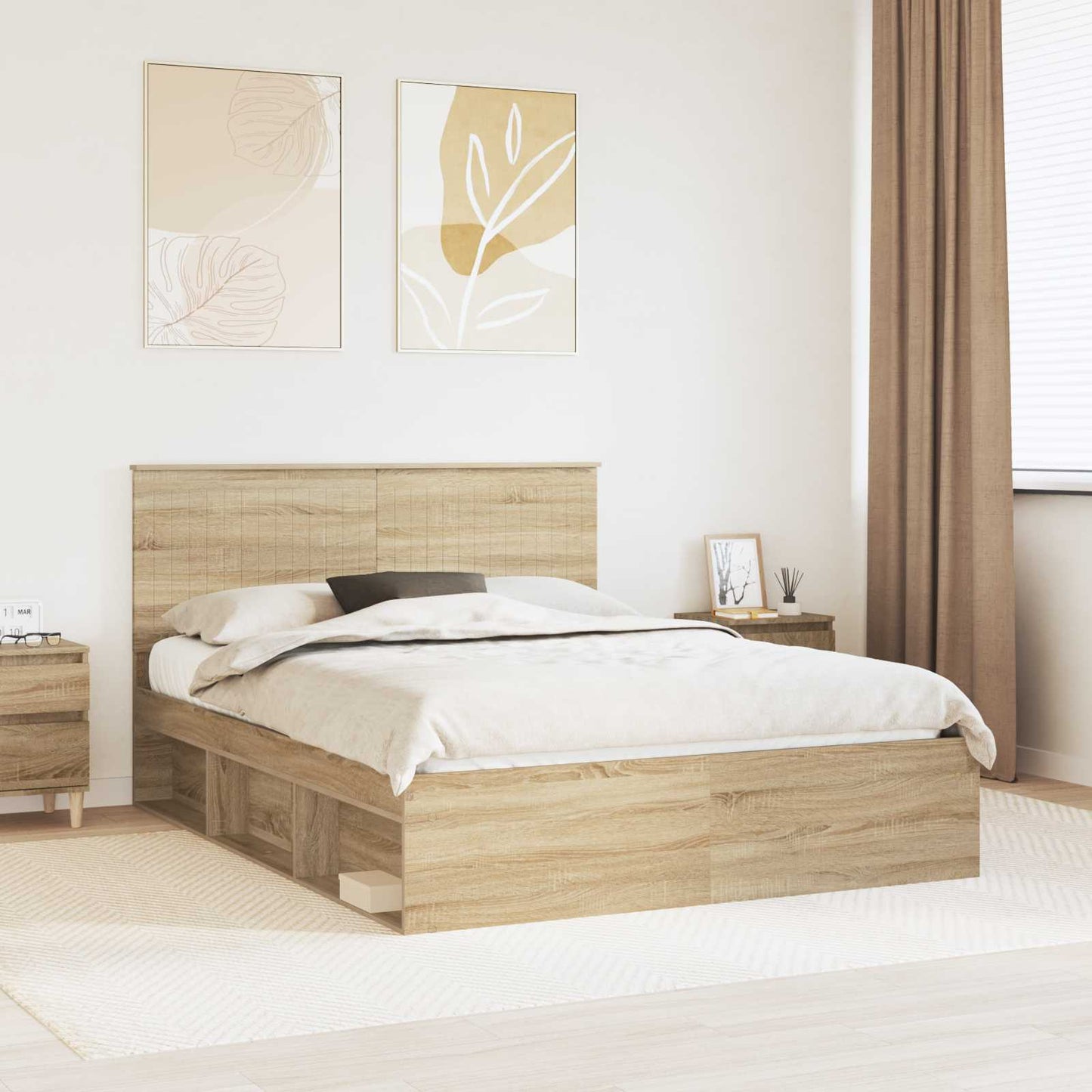 Sengestamme med hodegjerde Sonoma eik 150 x 200 cm Massiv furu