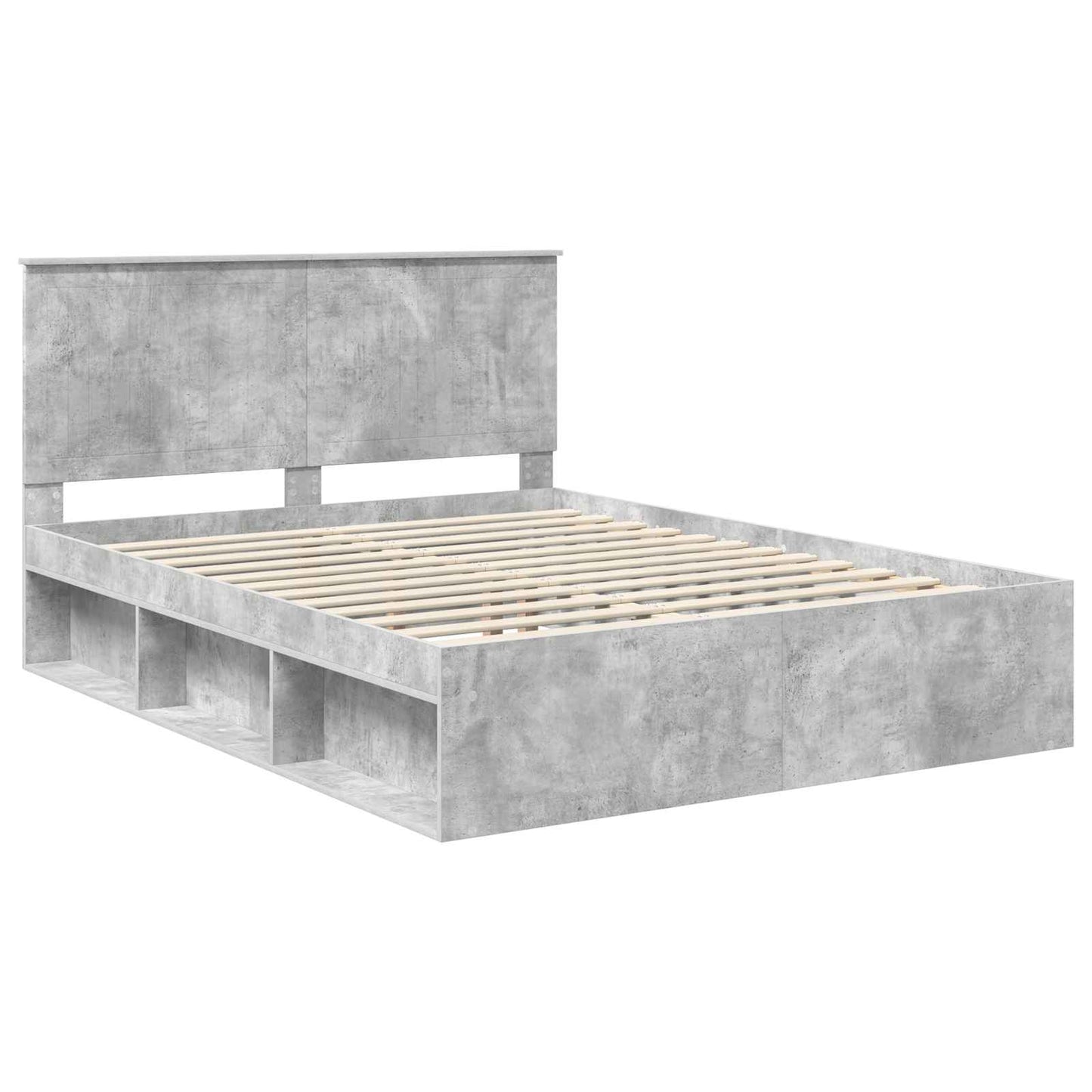Sengestamme med hodegjerde Betonggrå 150 x 200 cm Massiv furu