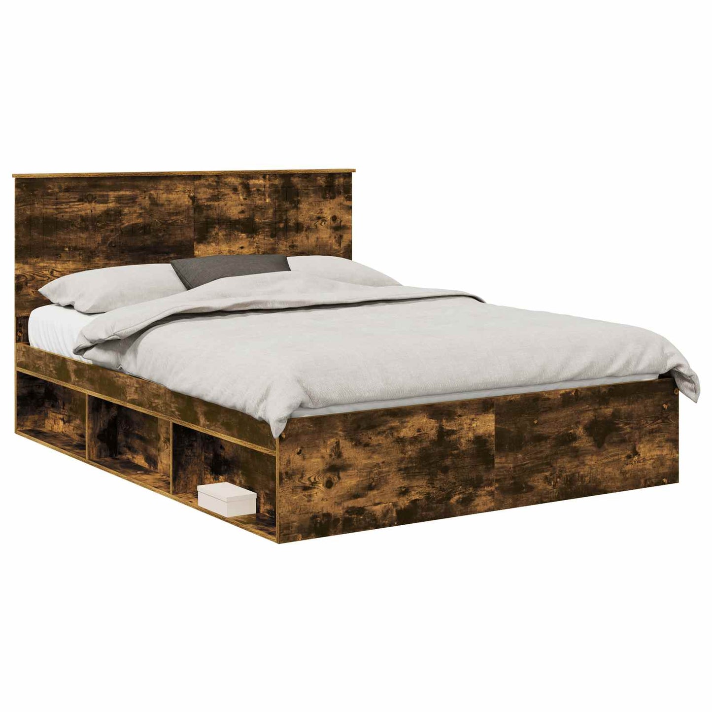 Sengestamme med hodegjerde Røkt eik 150 x 200 cm Massiv furu