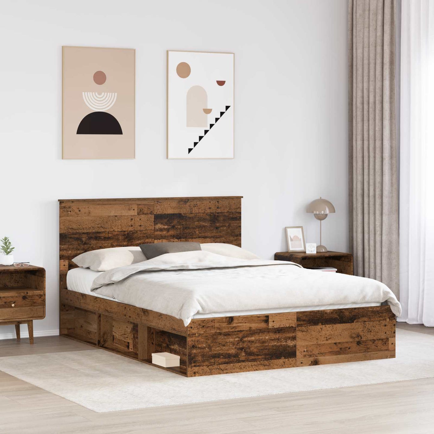 Sengestamme med hodegjerde Gammelt tre 150 x 200 cm Massiv furu