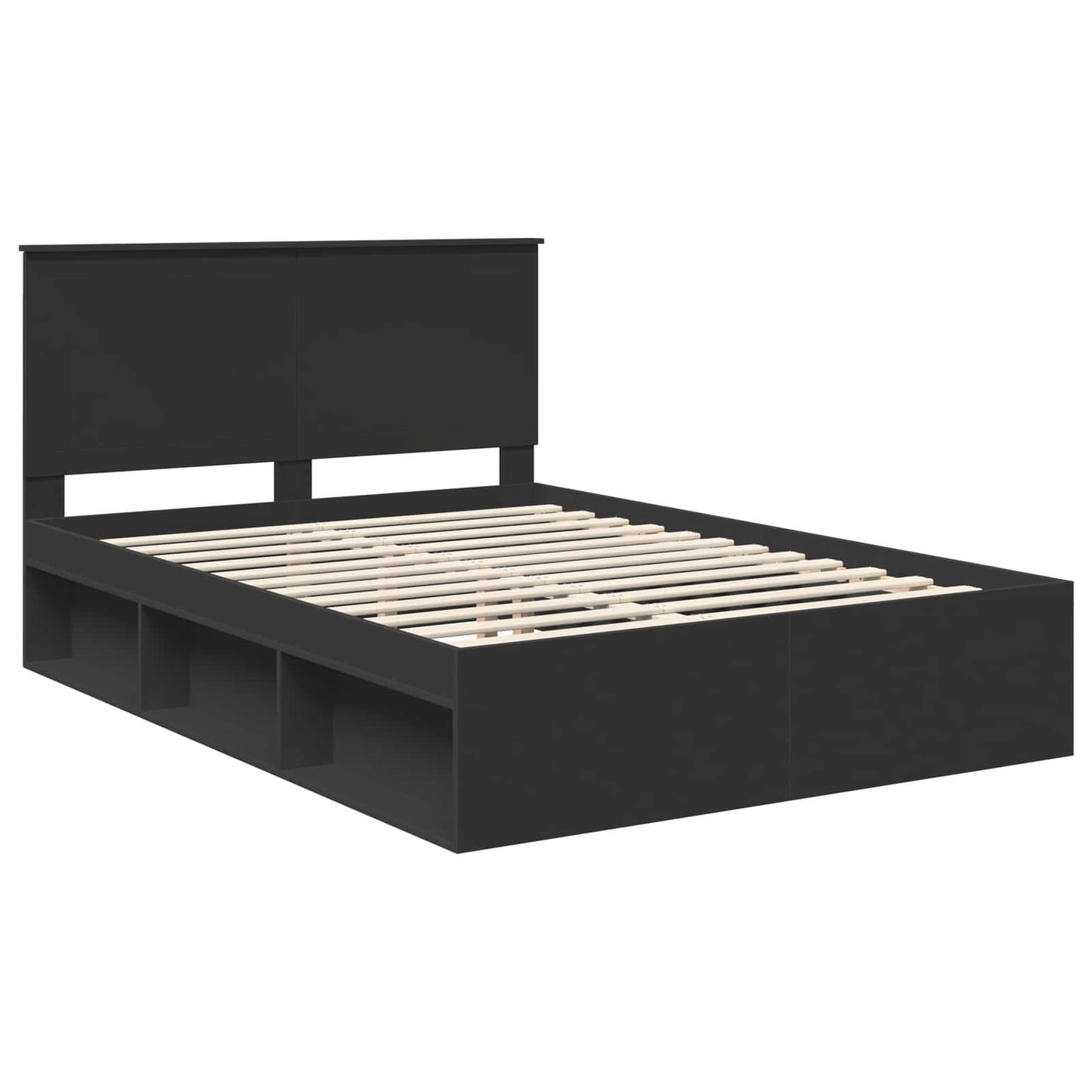 Sengestamme med hodegjerde Svart 135 x 190 cm Massiv furu
