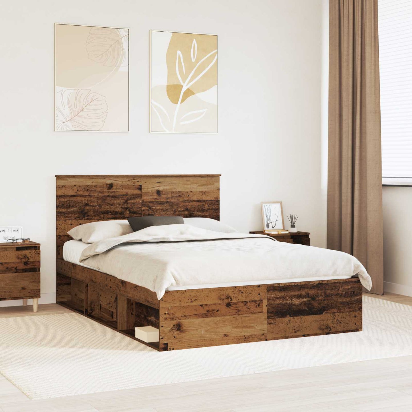 Sengestamme med hodegjerde Gammelt tre 135 x 190 cm Massiv furu