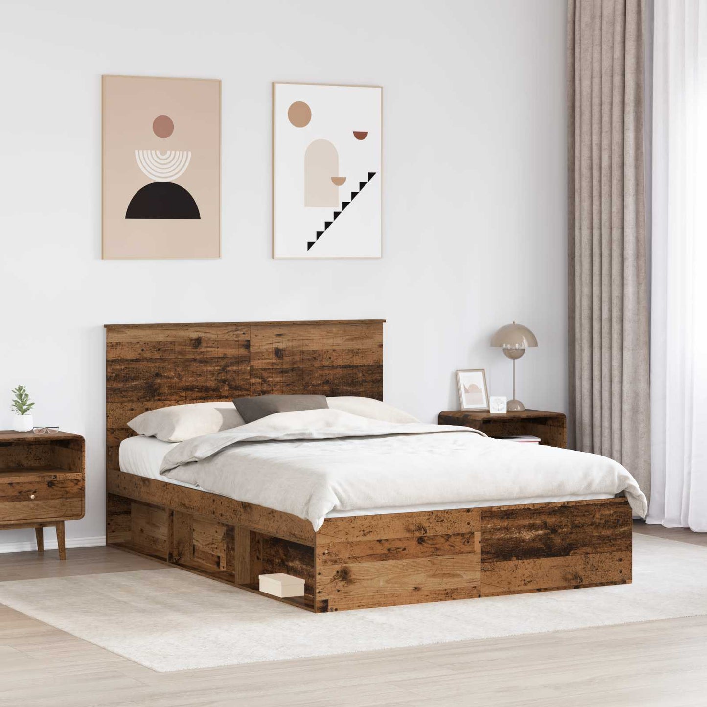 Sengestamme med hodegjerde Gammelt tre 135 x 190 cm Massiv furu