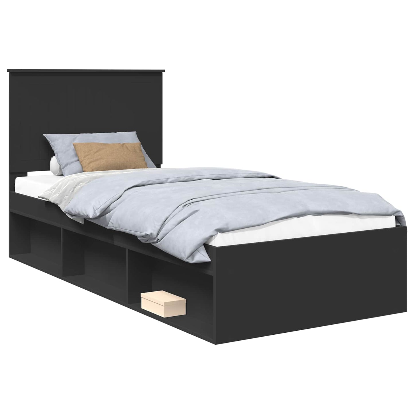 Sengestamme med hodegjerde Svart 90 x 200 cm Massiv furu