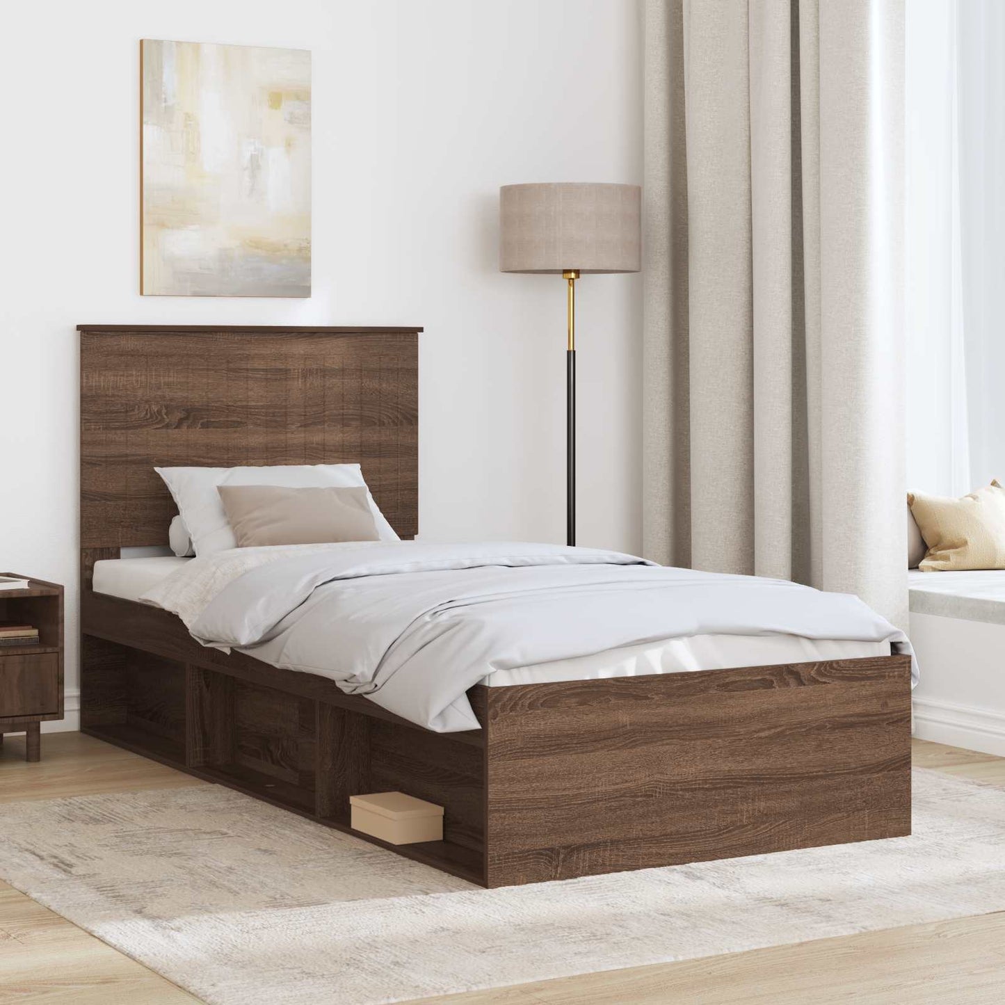 Sengestamme med hodegjerde Brun Eik 90 x 190 cm Massiv furu