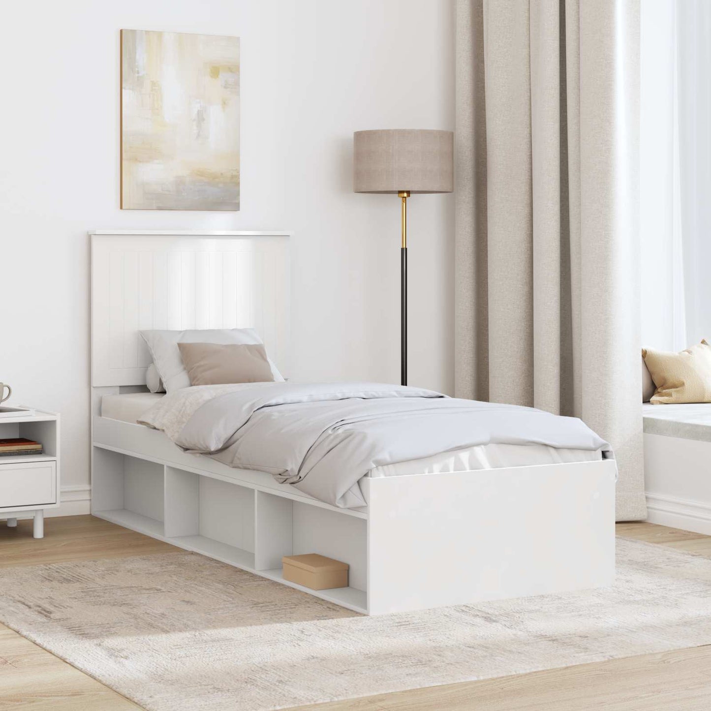 Sengestamme med hodegjerde Hvit 75 x 190 cm Massiv furu