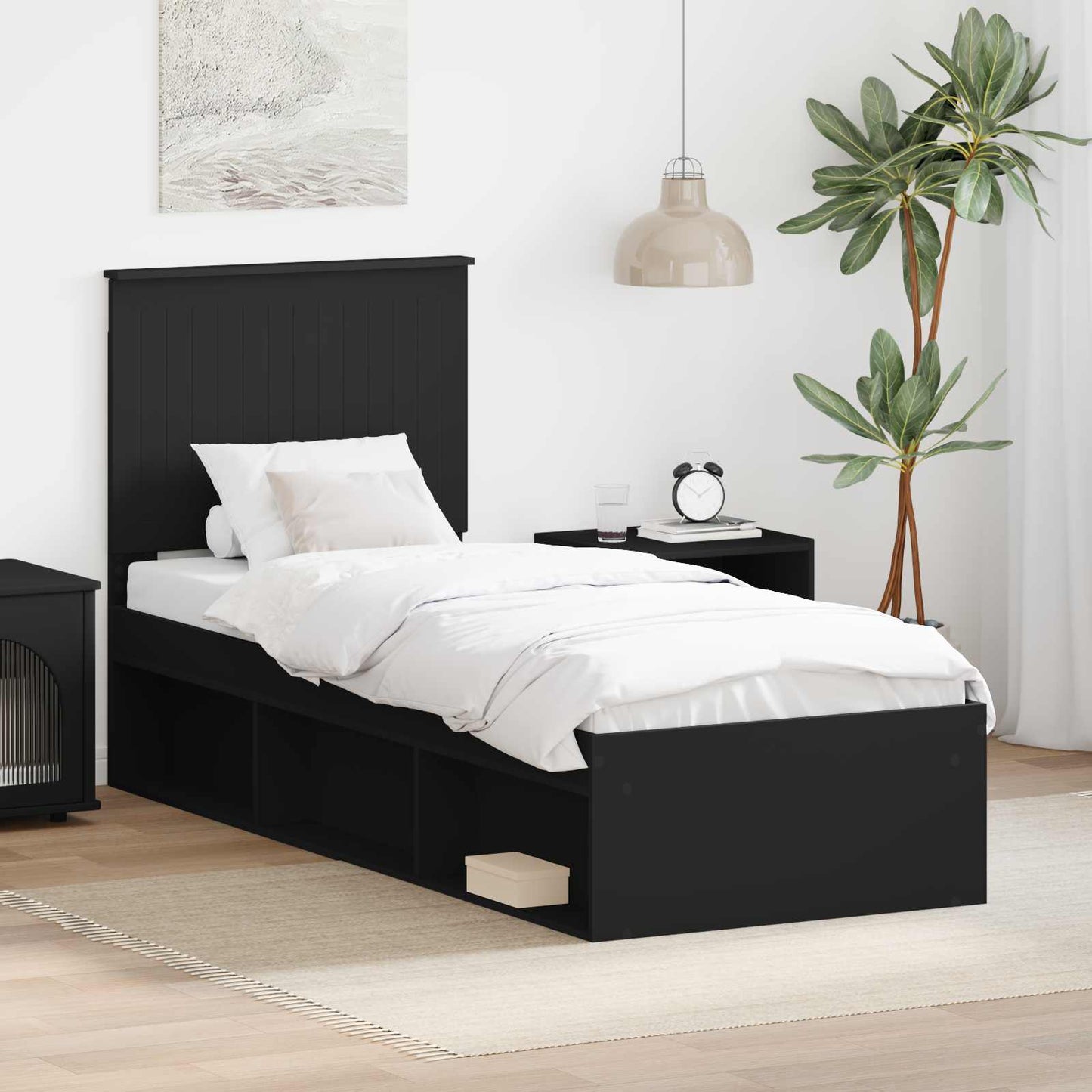 Sengestamme med hodegjerde Svart 75 x 190 cm Massiv furu