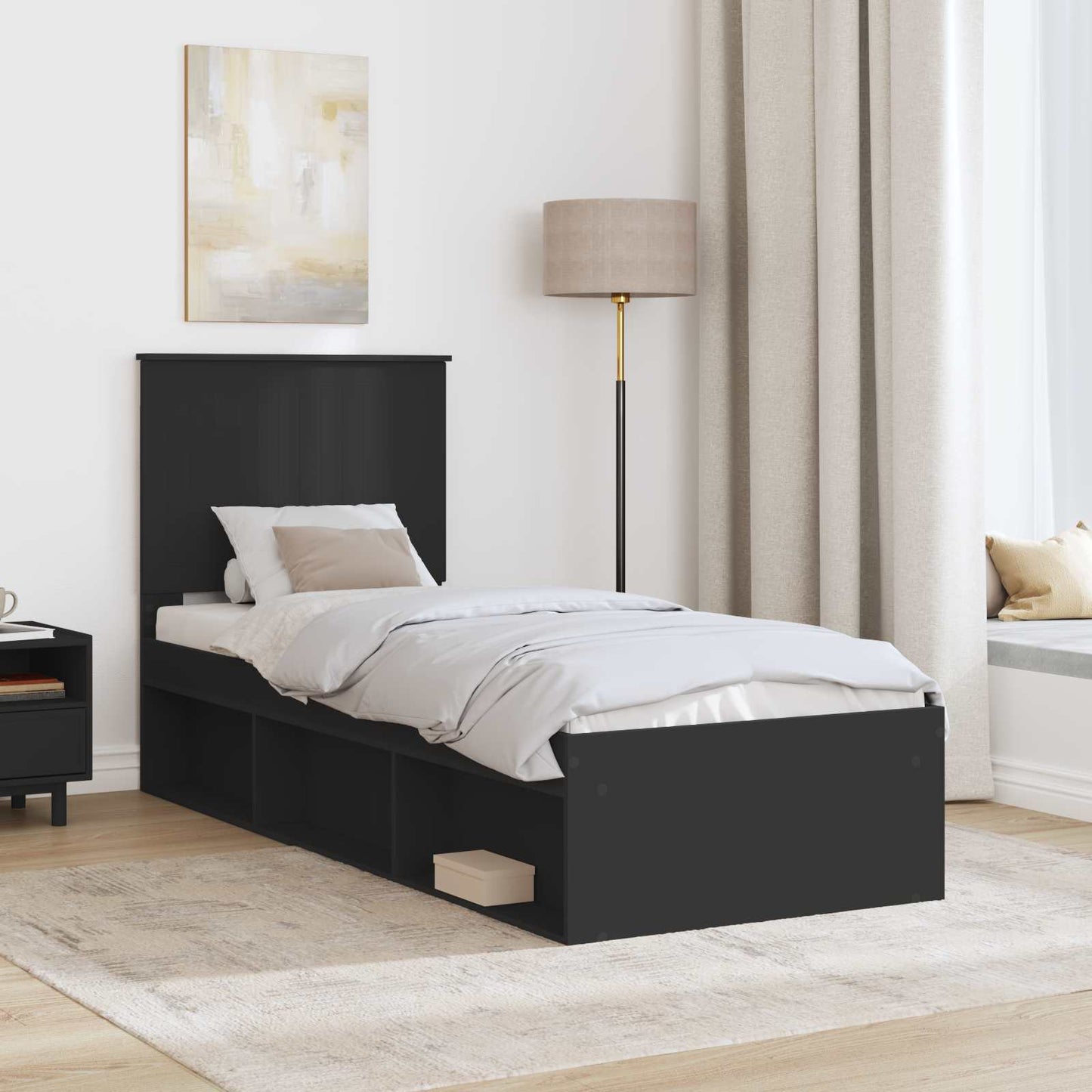 Sengestamme med hodegjerde Svart 75 x 190 cm Massiv furu