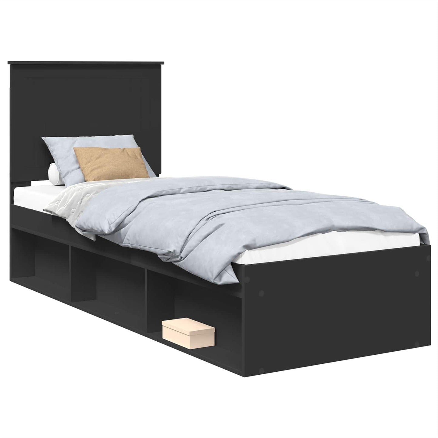 Sengestamme med hodegjerde Svart 75 x 190 cm Massiv furu