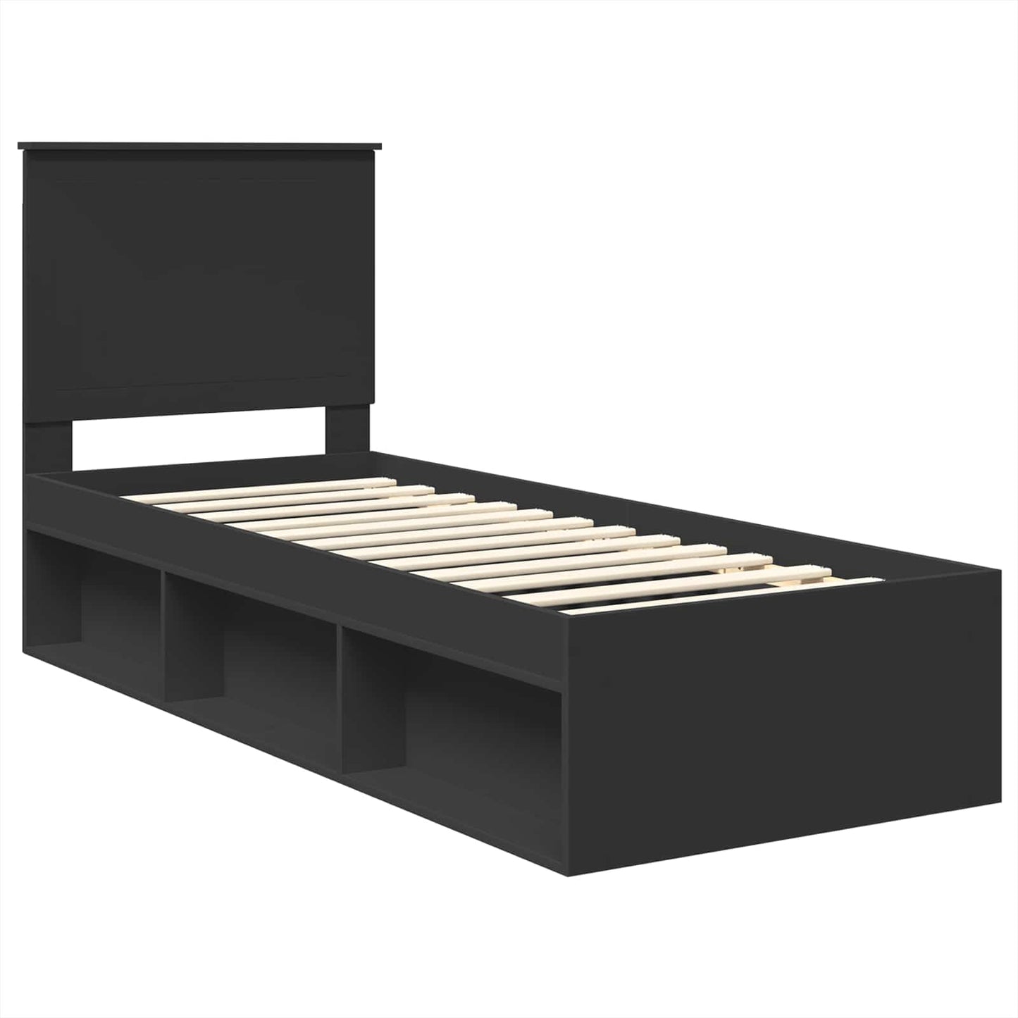 Sengestamme med hodegjerde Svart 75 x 190 cm Massiv furu